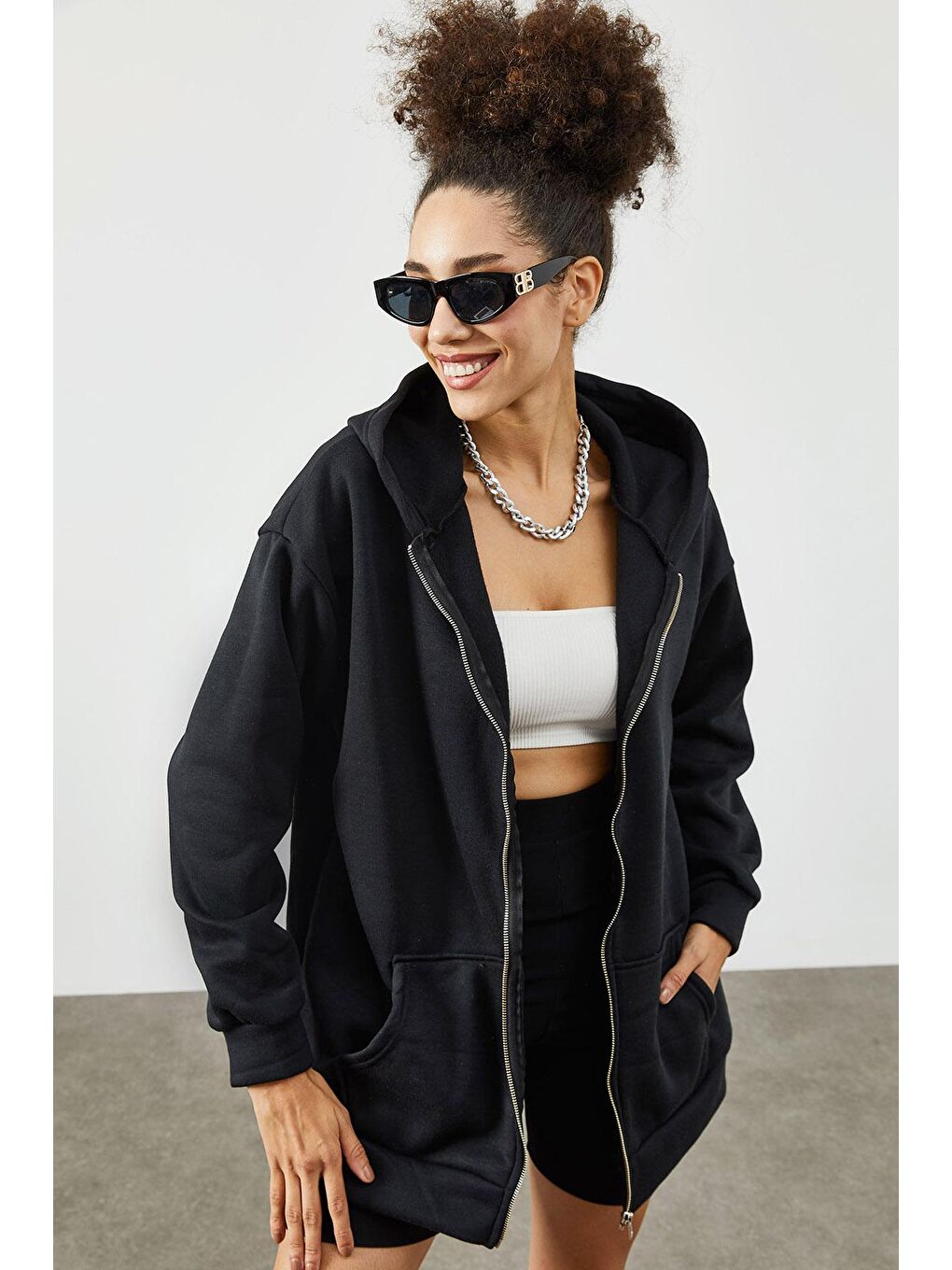 Siyah Kapüşonlü Polar Sweatshirt 2KXK8-45544-02-4