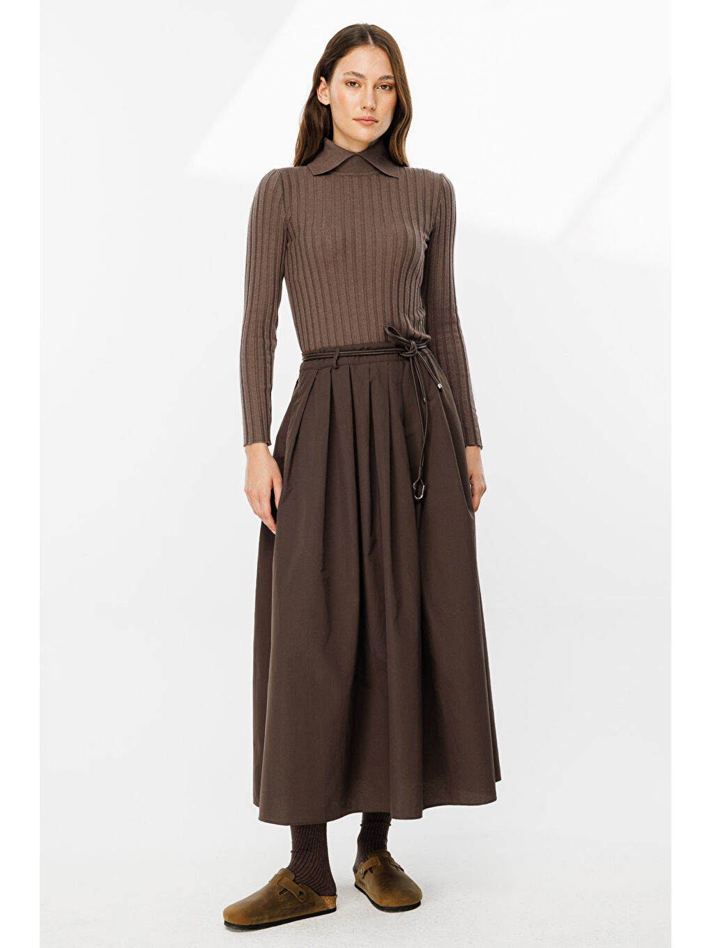 Kahverengi Lastik Örgü Pamuklu Kül Kahve Triko Body-2