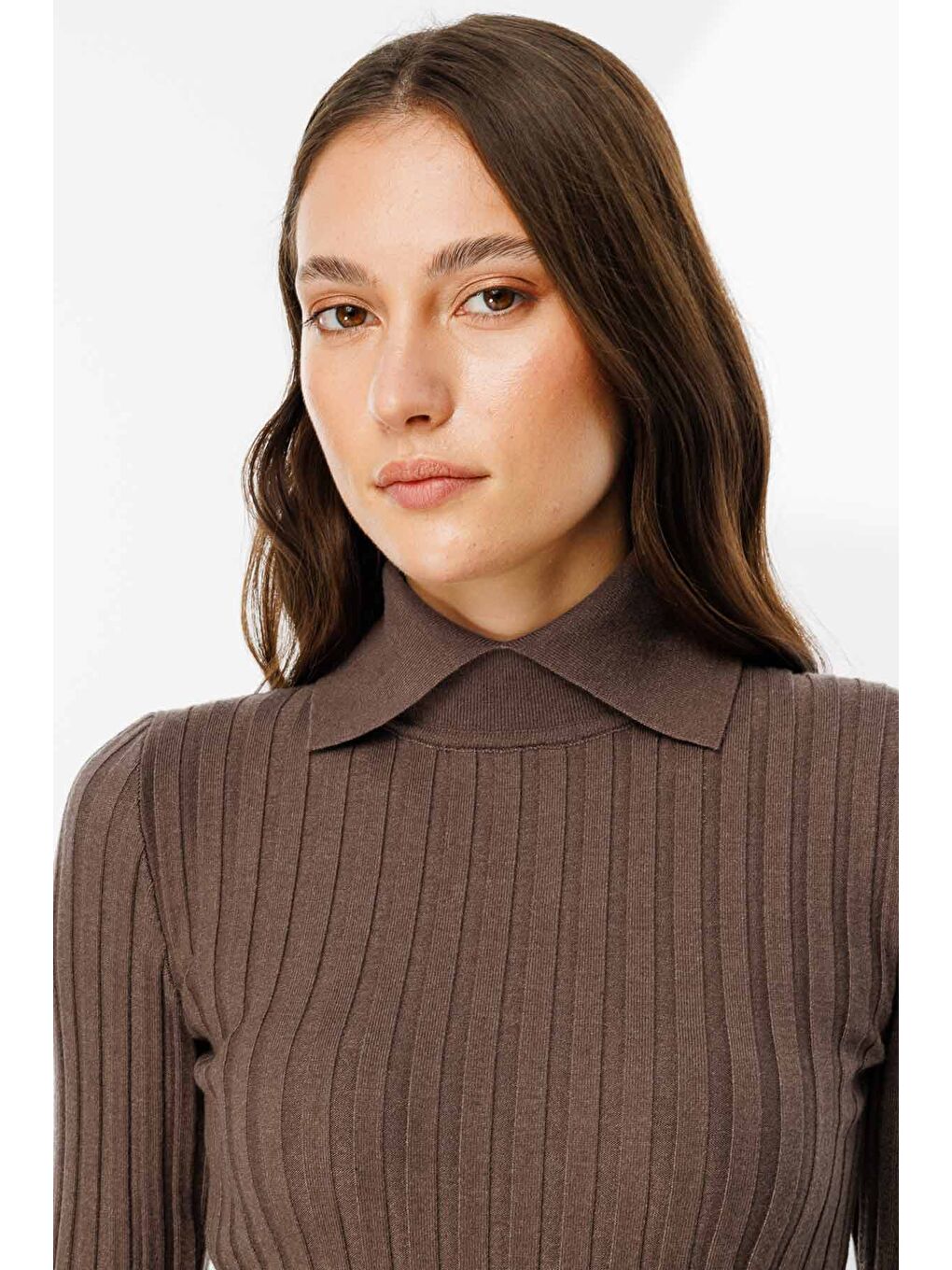 Kahverengi Lastik Örgü Pamuklu Kül Kahve Triko Body-3