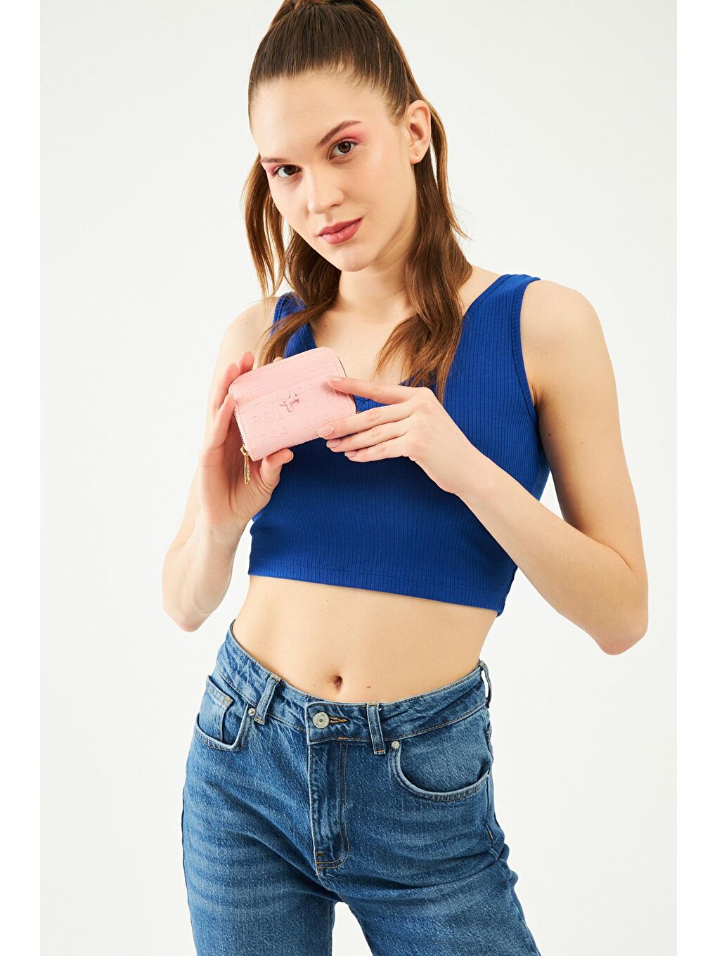 Yazılı Küçük Kartlıklı El Çantası Pembe-2