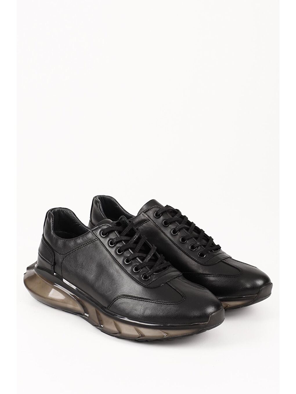 Siyah SİYAH  Hakiki Deri Bağcıklı Jel Tabanlıklı Erkek Günlük Sneaker 01473-1
