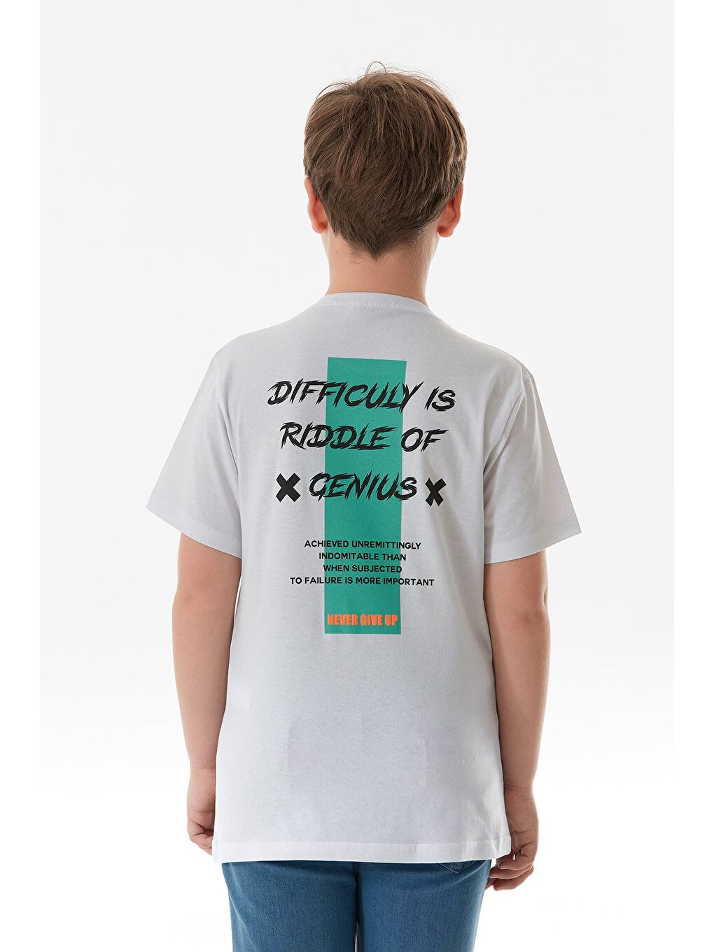 Beyaz Önü Ve Arkası Yazı Baskılı Erkek Çocuk Tişört-1