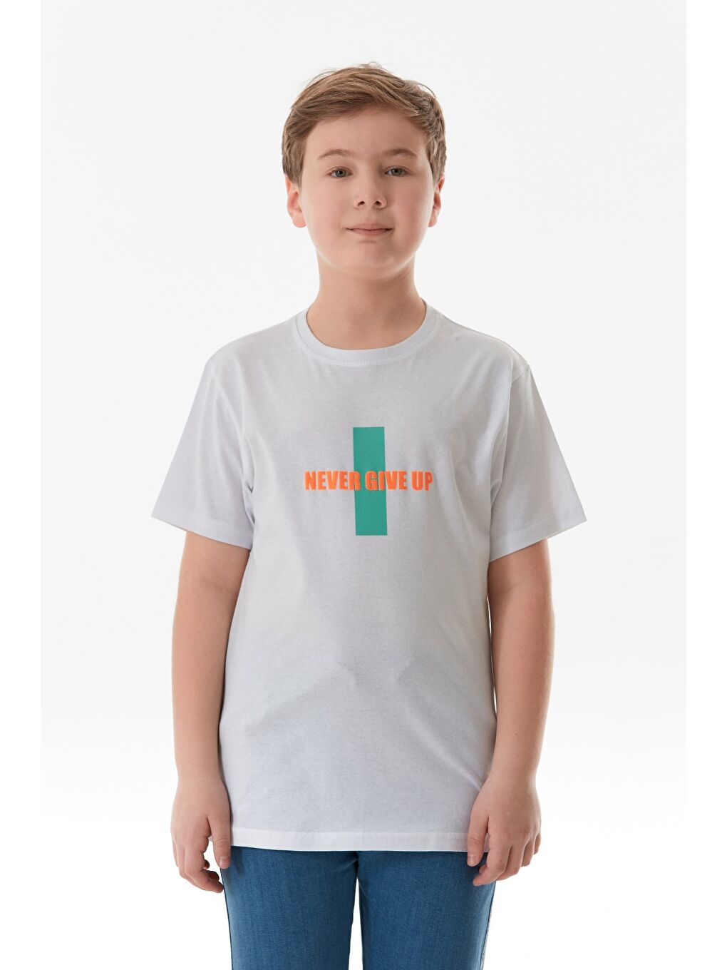 Beyaz Önü Ve Arkası Yazı Baskılı Erkek Çocuk Tişört-3