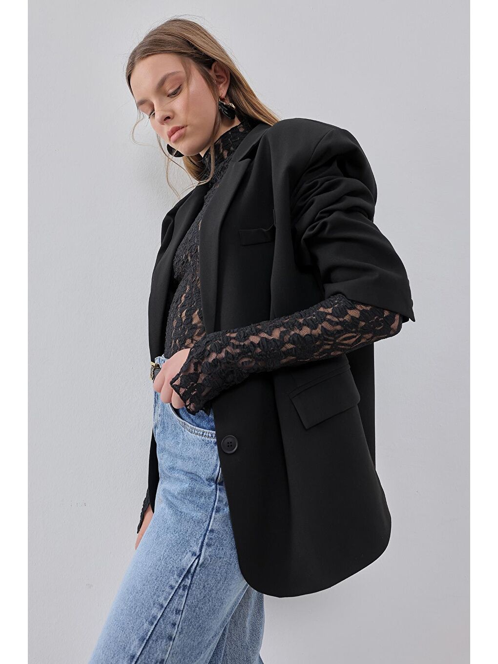 X Narod Bıçakçı Siyah Oversize Vatkalı Astarlı Ceket-1