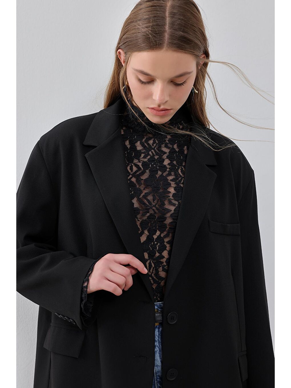 X Narod Bıçakçı Siyah Oversize Vatkalı Astarlı Ceket-2