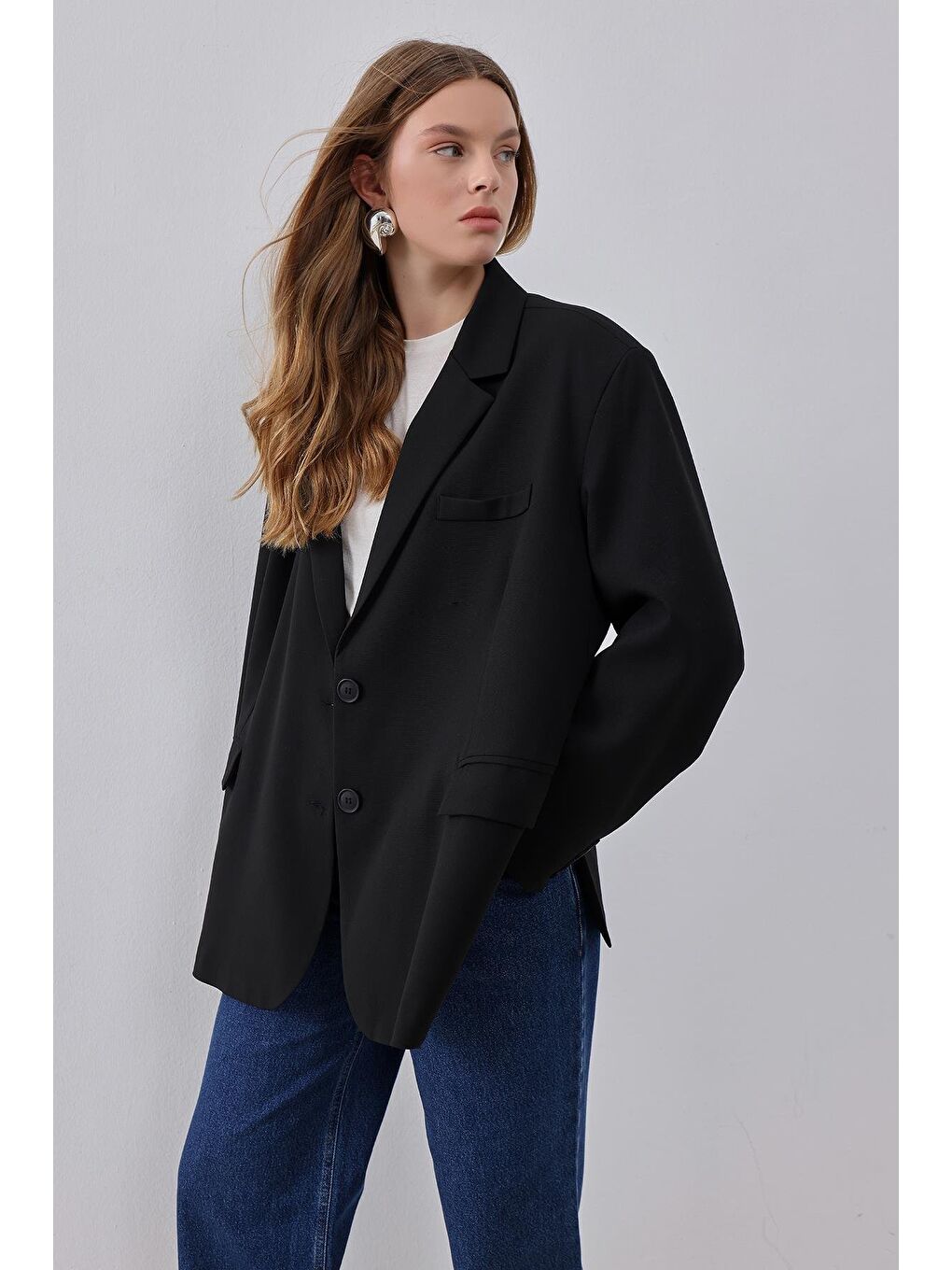 X Narod Bıçakçı Siyah Oversize Vatkalı Astarlı Ceket-4