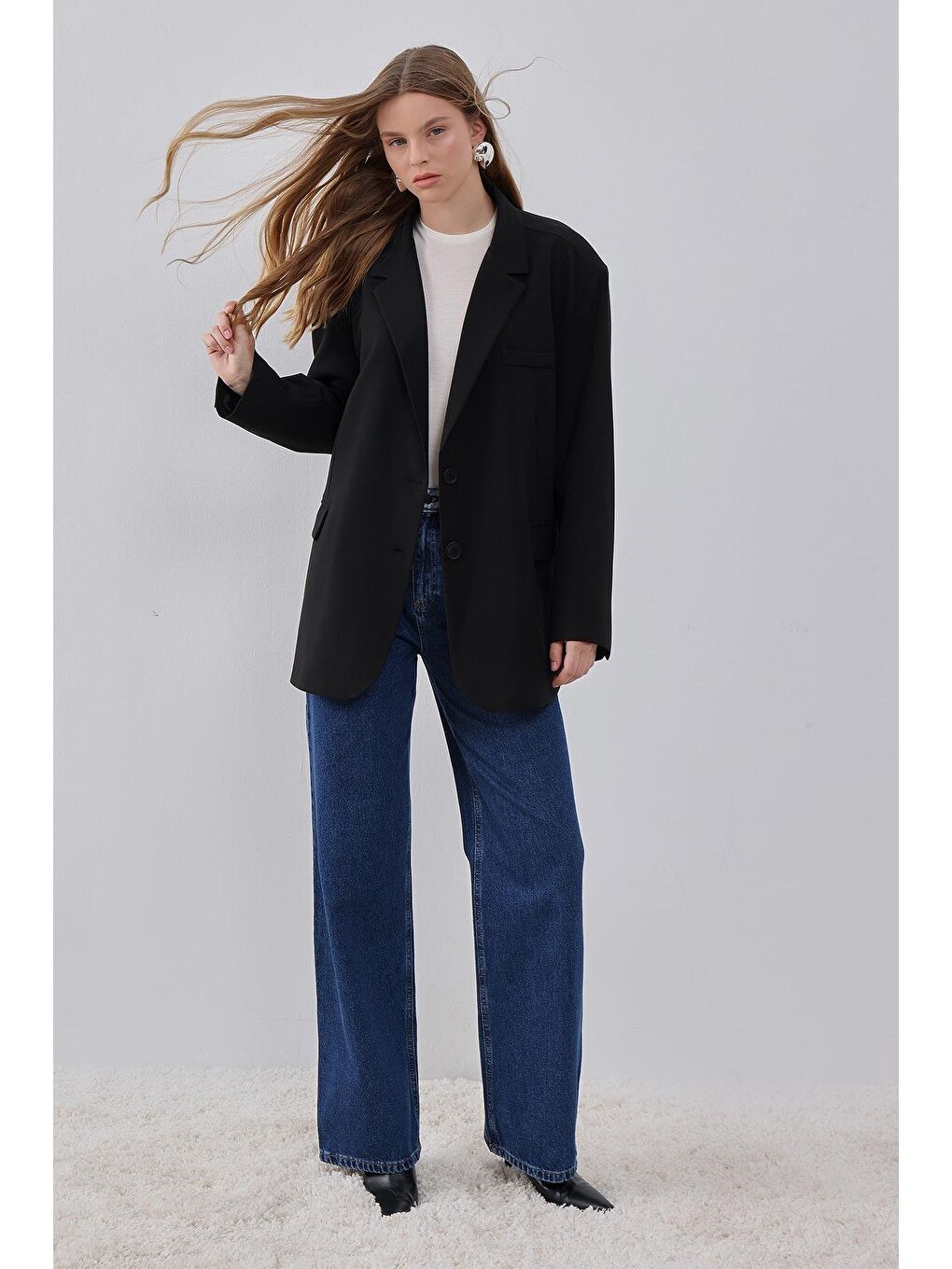 X Narod Bıçakçı Siyah Oversize Vatkalı Astarlı Ceket-5