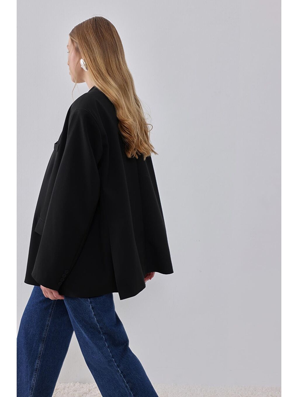 X Narod Bıçakçı Siyah Oversize Vatkalı Astarlı Ceket-6