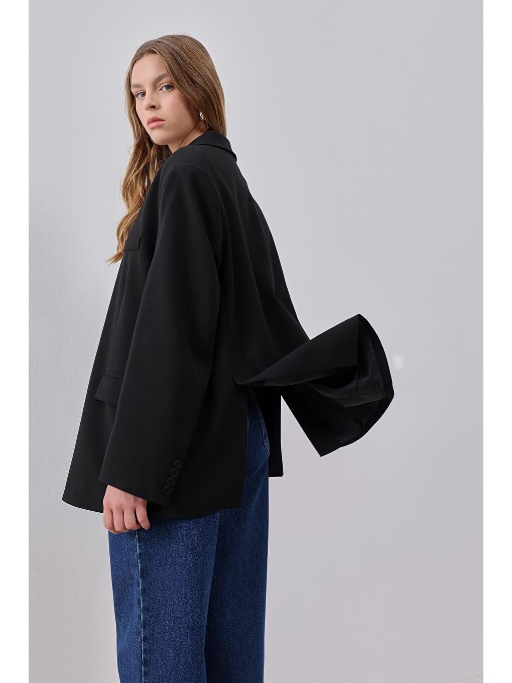 X Narod Bıçakçı Siyah Oversize Vatkalı Astarlı Ceket-7