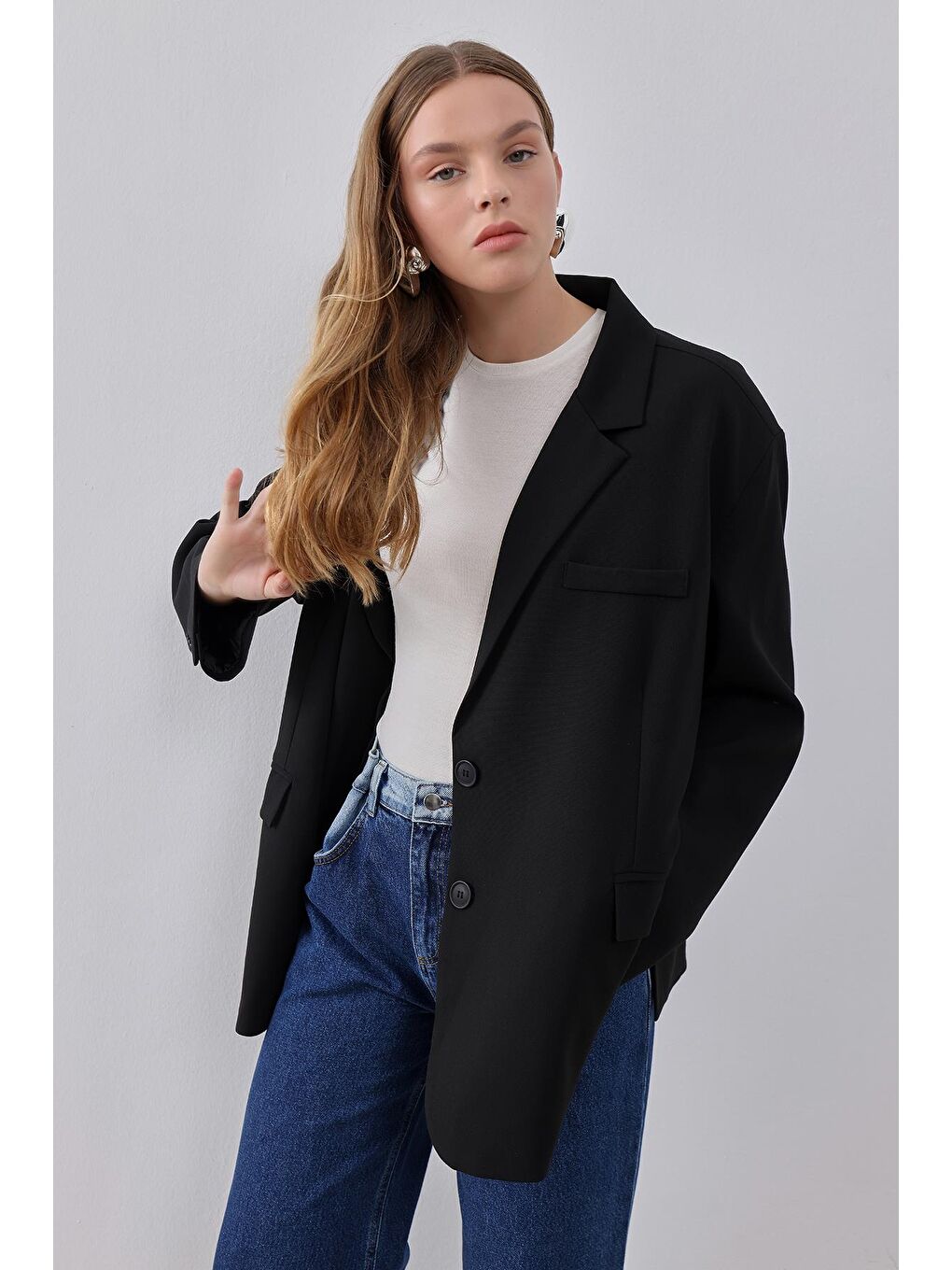 X Narod Bıçakçı Siyah Oversize Vatkalı Astarlı Ceket-8