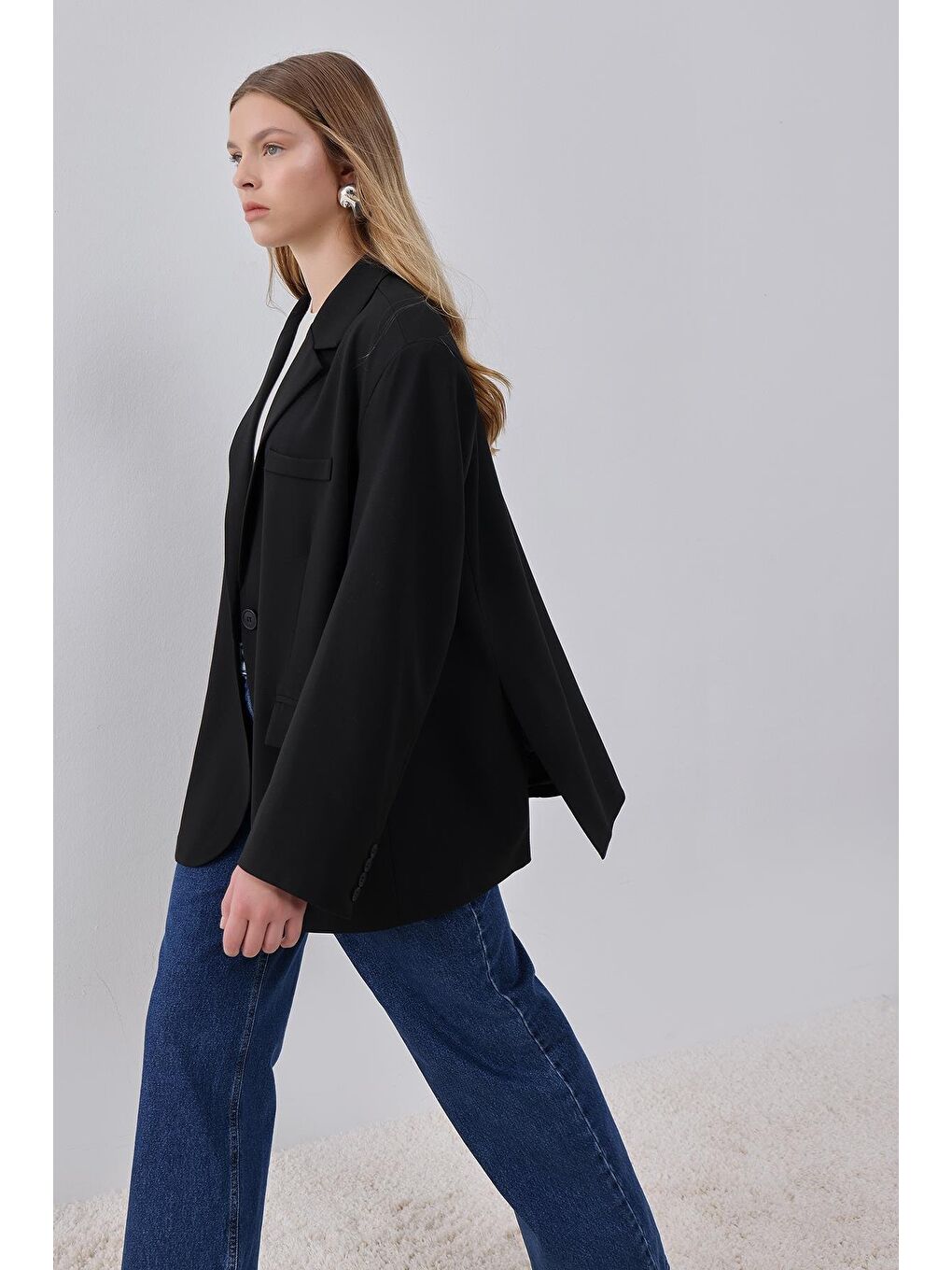 X Narod Bıçakçı Siyah Oversize Vatkalı Astarlı Ceket-10
