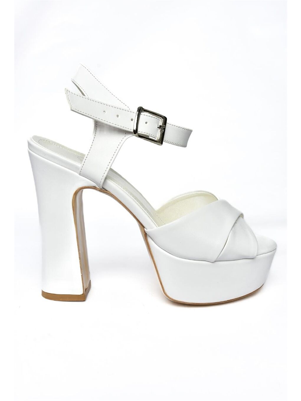 M348202409 Beyaz Platform Topuklu Kadın Abiye Ayakkabı-3