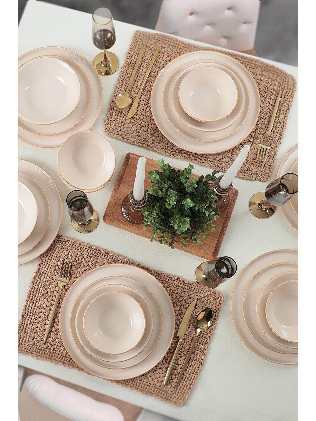 Ekru Krem Gold Fileli Yemek Takımı 24 Parça 6 Kişilik-1