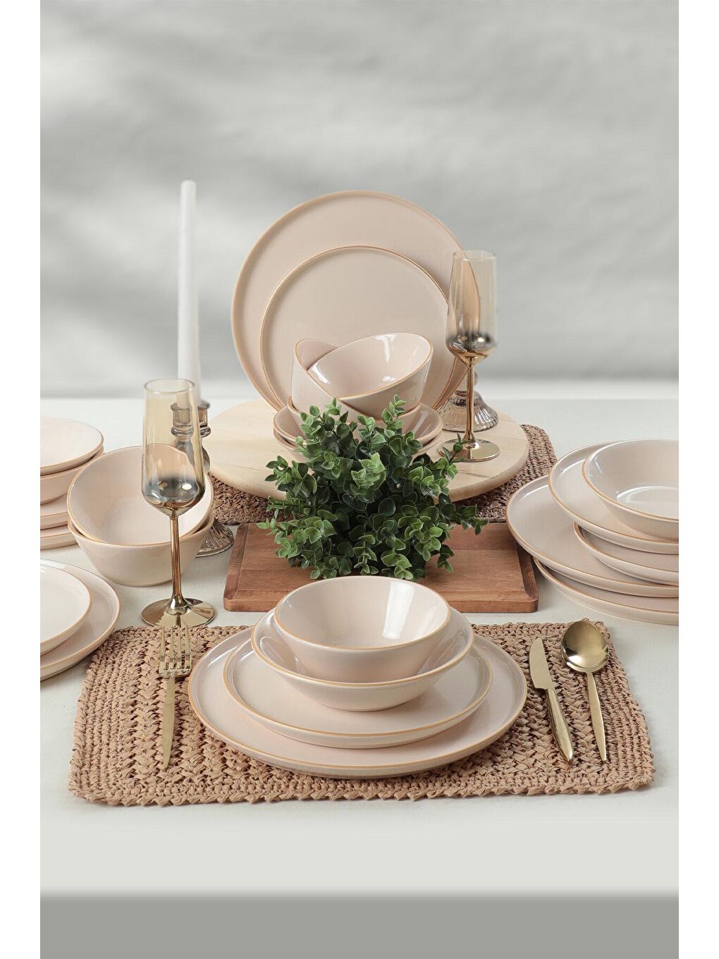 Ekru Krem Gold Fileli Yemek Takımı 24 Parça 6 Kişilik-2