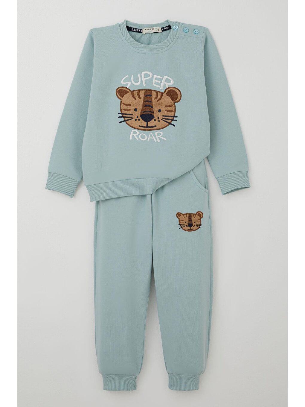 Turkuaz Erkek Çocuk Eşofman Takımı Sevimli Kaplan Nakışlı Su Yeşili (1-4 Yaş)-2