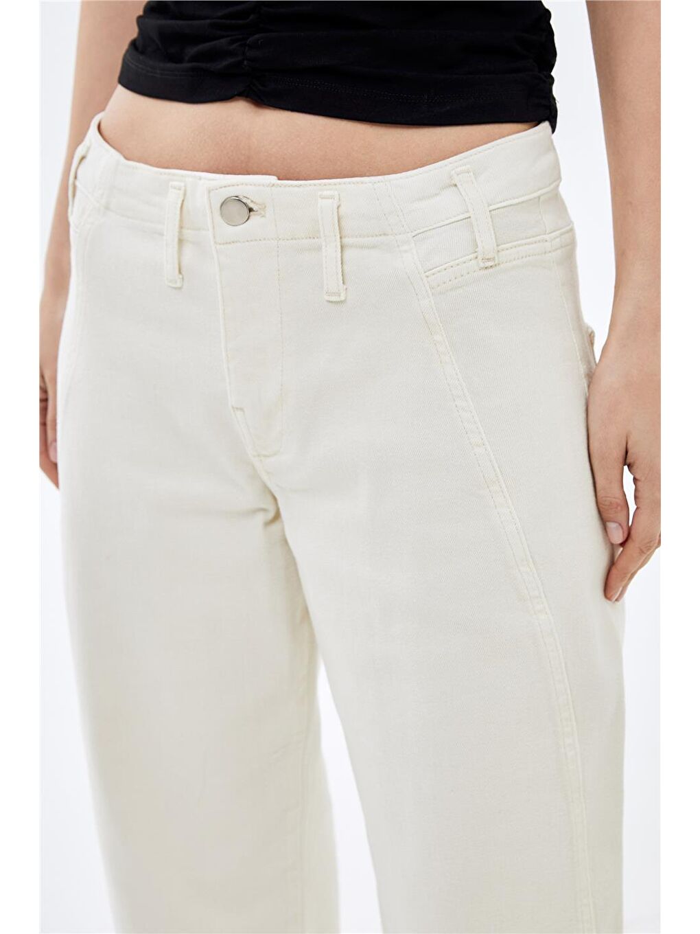 X Narod Bıçakçı Ekru Ön beden Boyuna Kuplu Özel Kumaş  Jeans-3