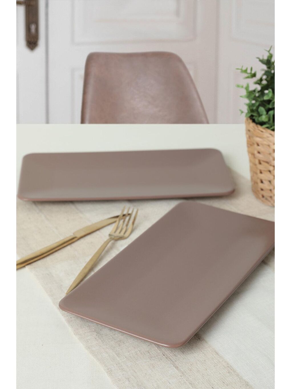 Kahverengi Mat Açık Taupe Siera Kayık Tabak 33*17 Cm 2 Adet