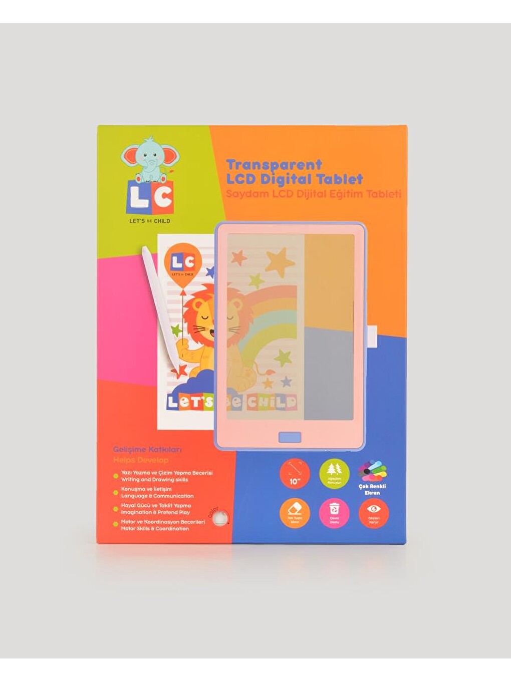 10 İnch Şeffaf Lcd Dijital 4 Adet Çizim Kartlı Tablet- Beyaz-7