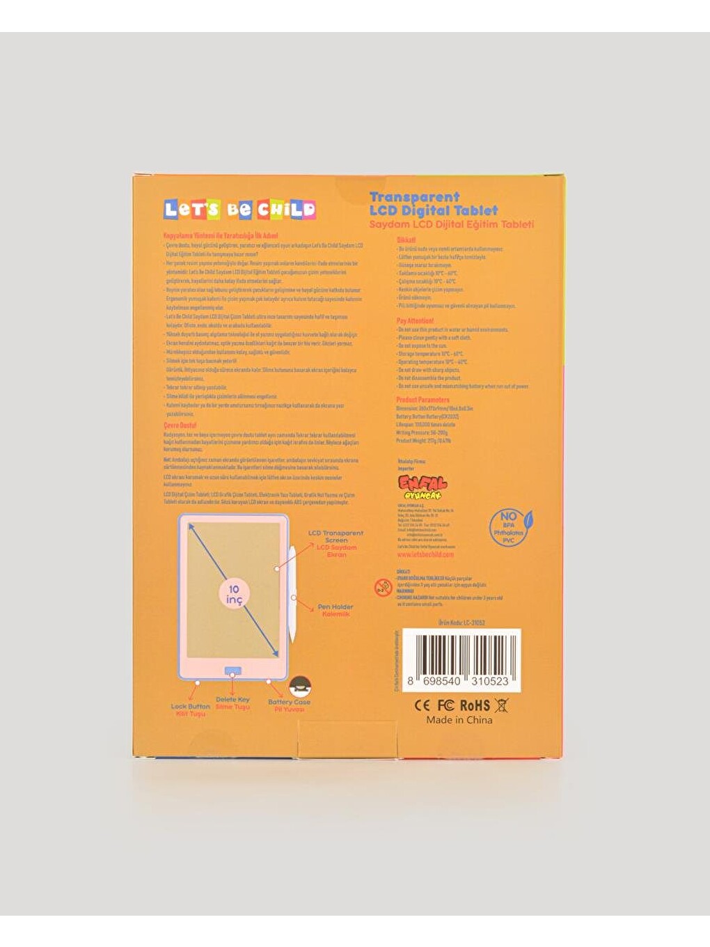 10 İnch Şeffaf Lcd Dijital 4 Adet Çizim Kartlı Tablet- Beyaz-8