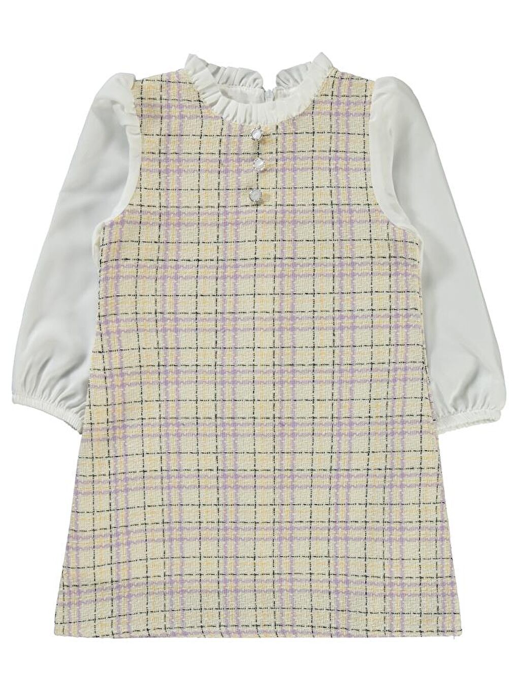 Girls Düğmeli 2-5 Yaş Elbise - Lila 5-6 Yaş
