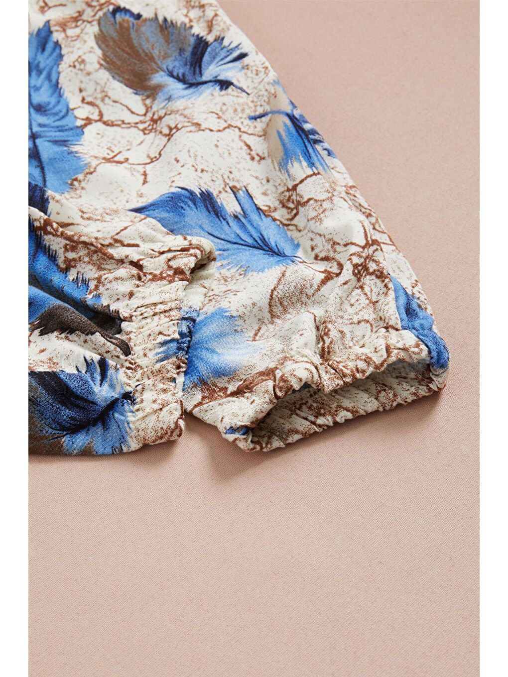 Lacivert Yaprak Baskılı Bluz Pantolon Kız Takım 15517-2