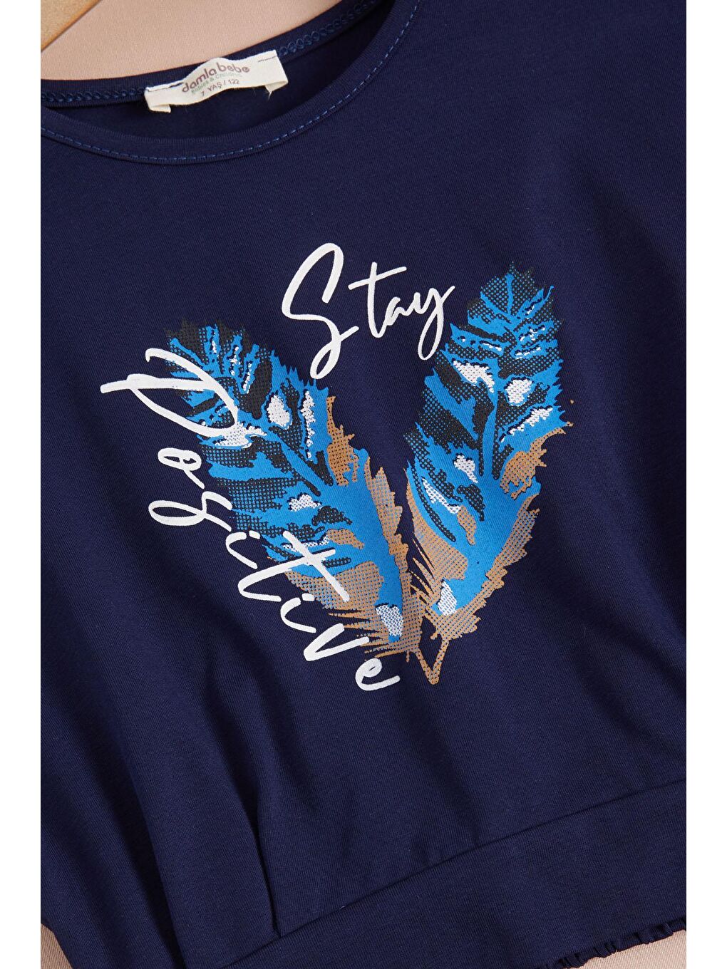 Lacivert Yaprak Baskılı Bluz Pantolon Kız Takım 15517-3