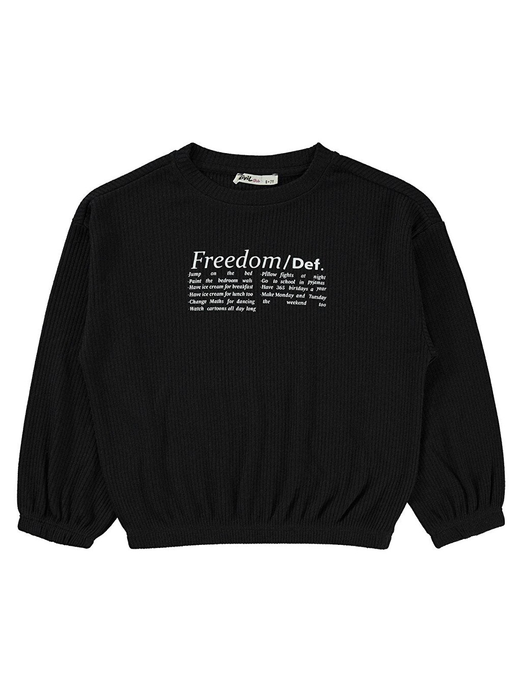 Girls Freedom Blou Baskılı 6-9 Yaş Sweatshirt - Siyah