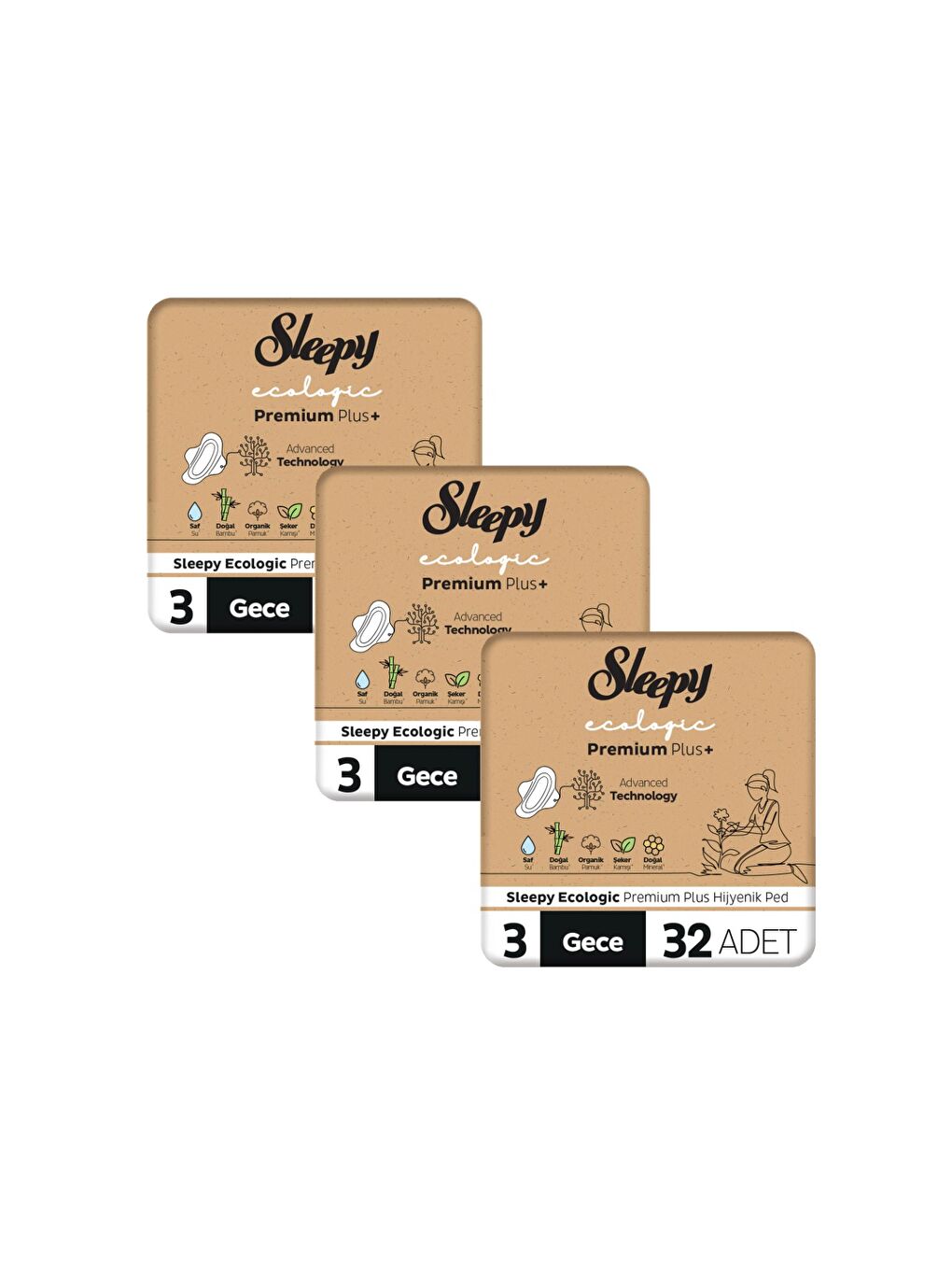 Ecologic Premium Plus Hijyenik Ped Mega Fırsat Paketi Gece 96 Adet-1