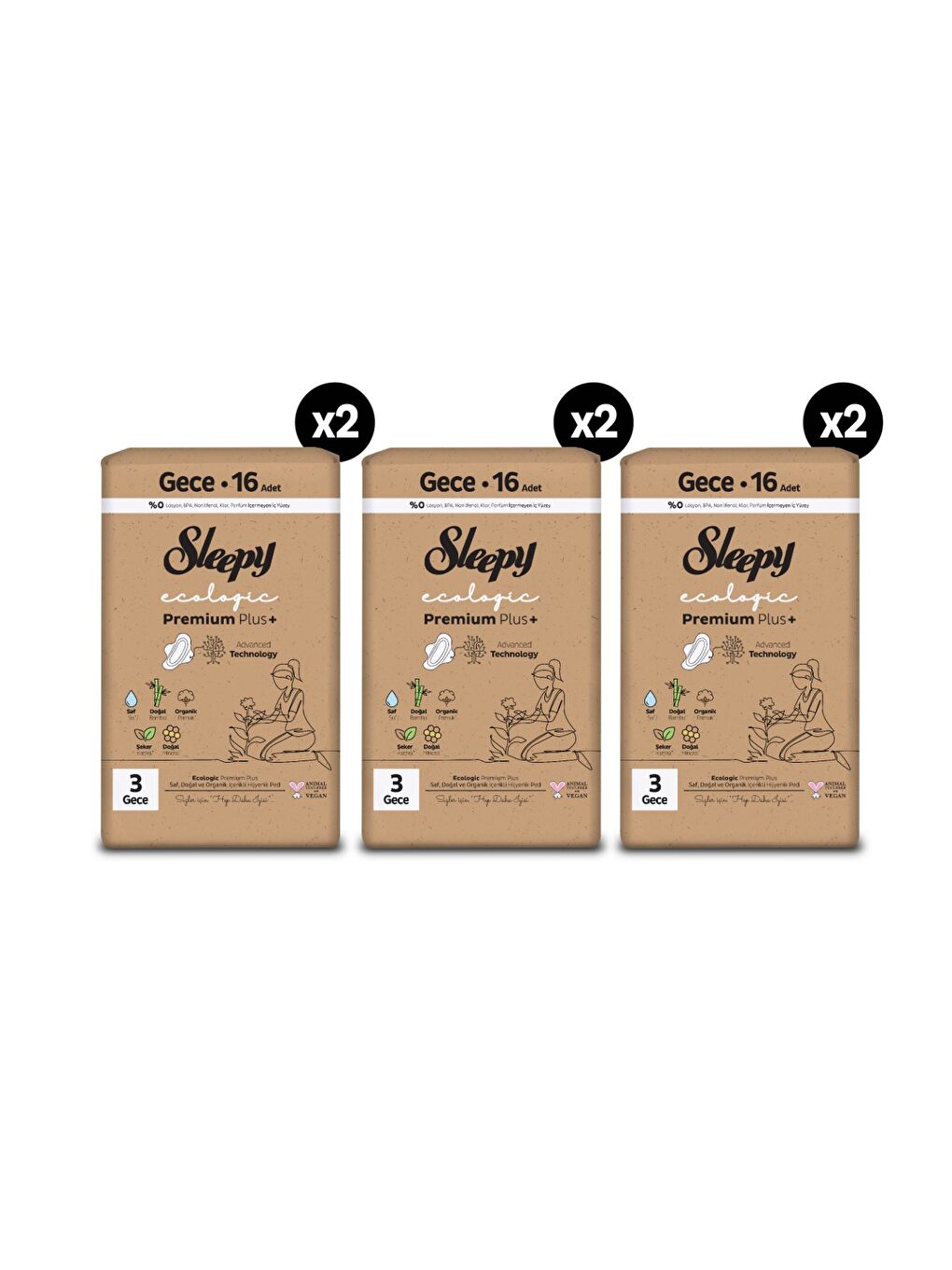 Ecologic Premium Plus Hijyenik Ped Mega Fırsat Paketi Gece 96 Adet-2