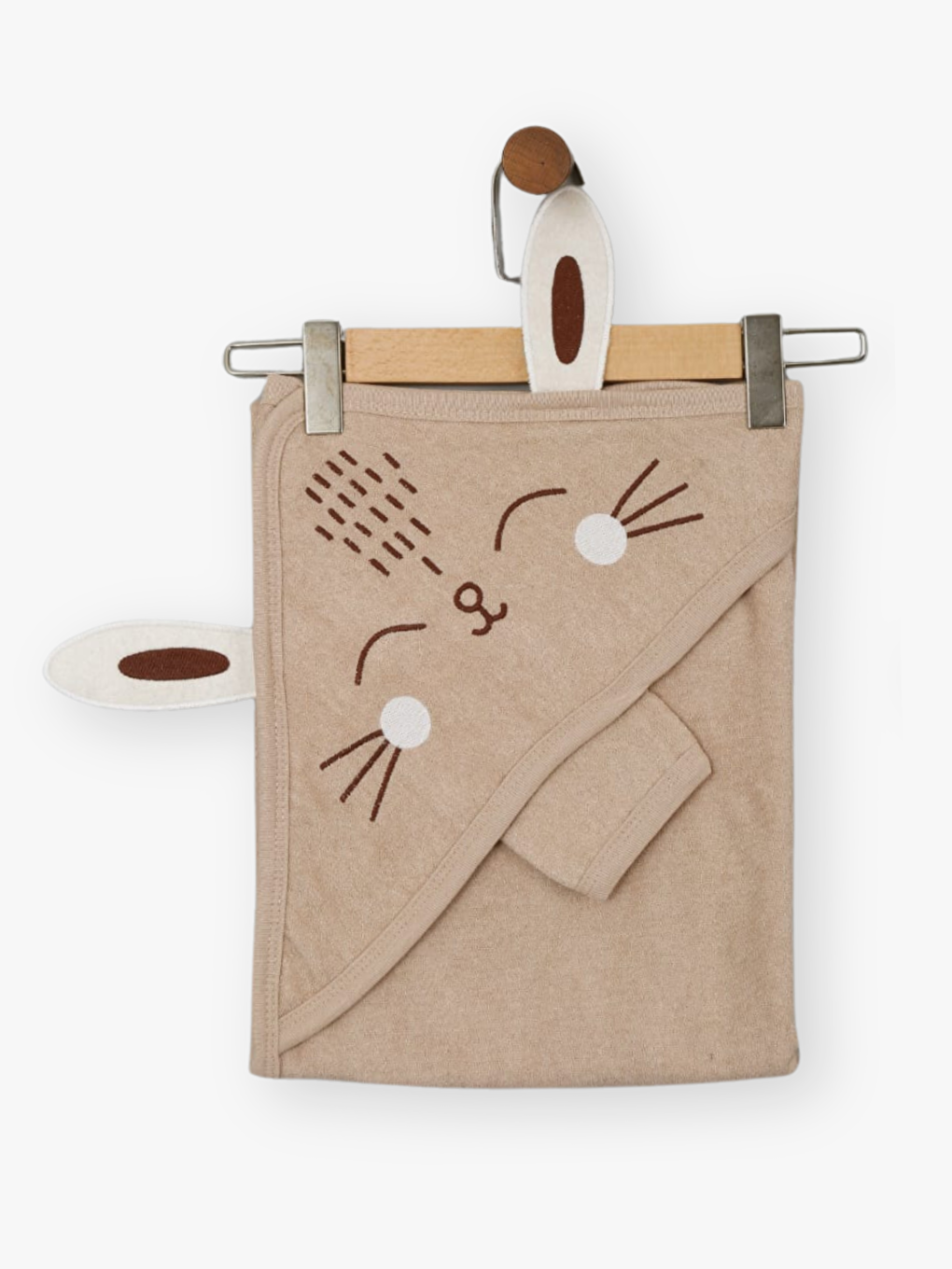 Kahverengi Nakış Detaylı Pamuklu Bebek Kundak Havlu