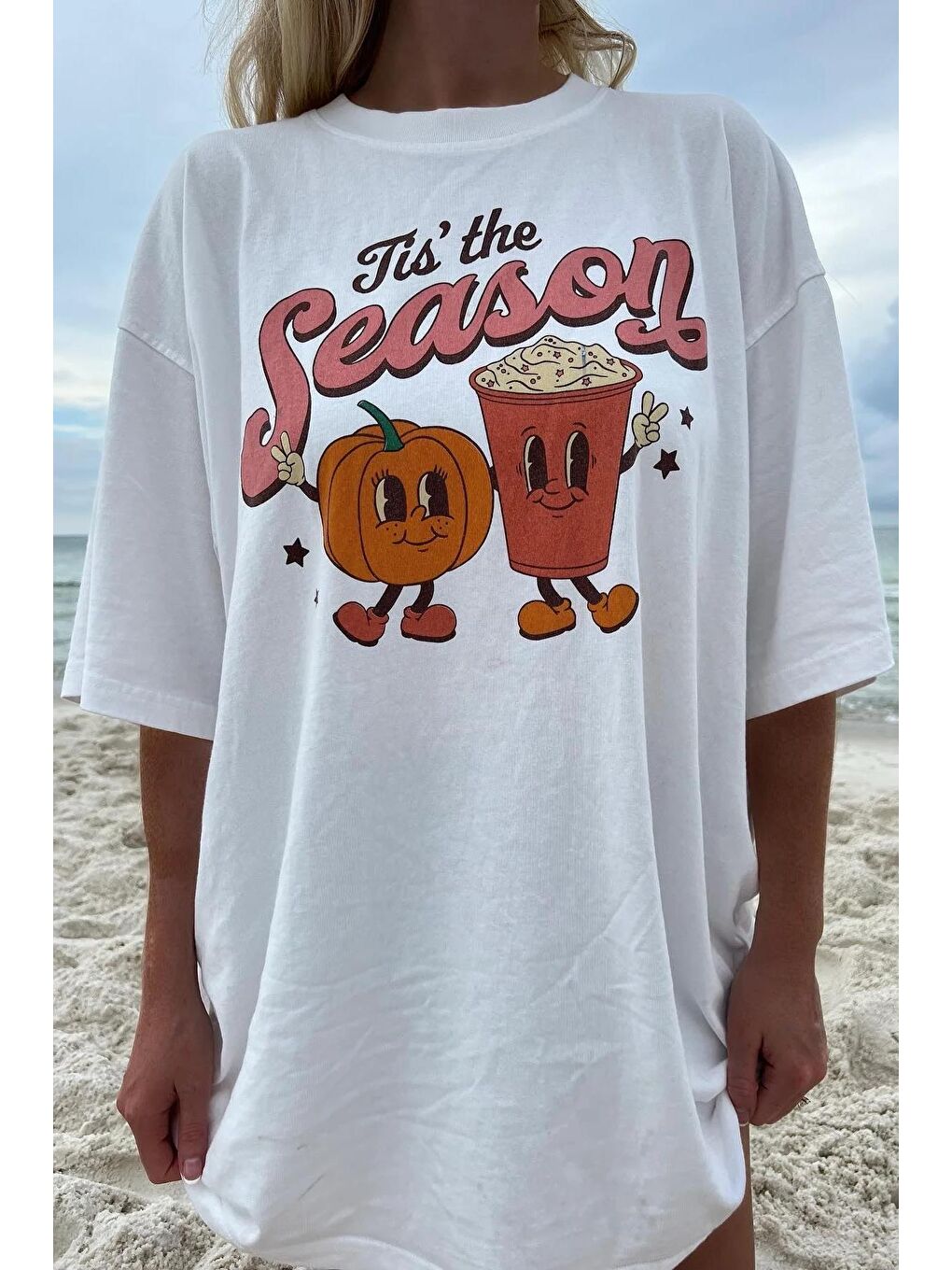 Beyaz Baskılı Bisiklet Yaka Kadın Tişört Mg1776-2