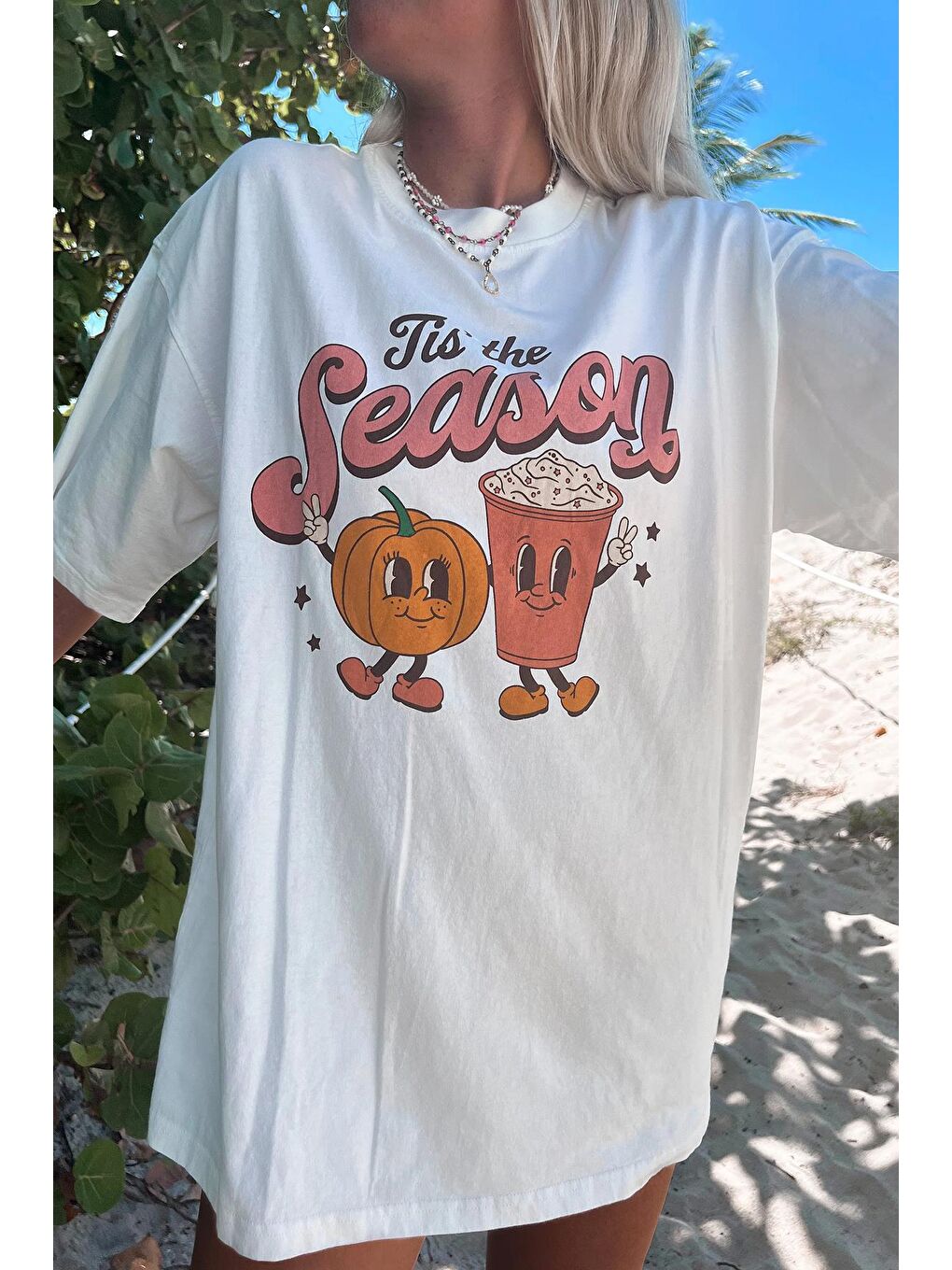 Beyaz Baskılı Bisiklet Yaka Kadın Tişört Mg1776-3