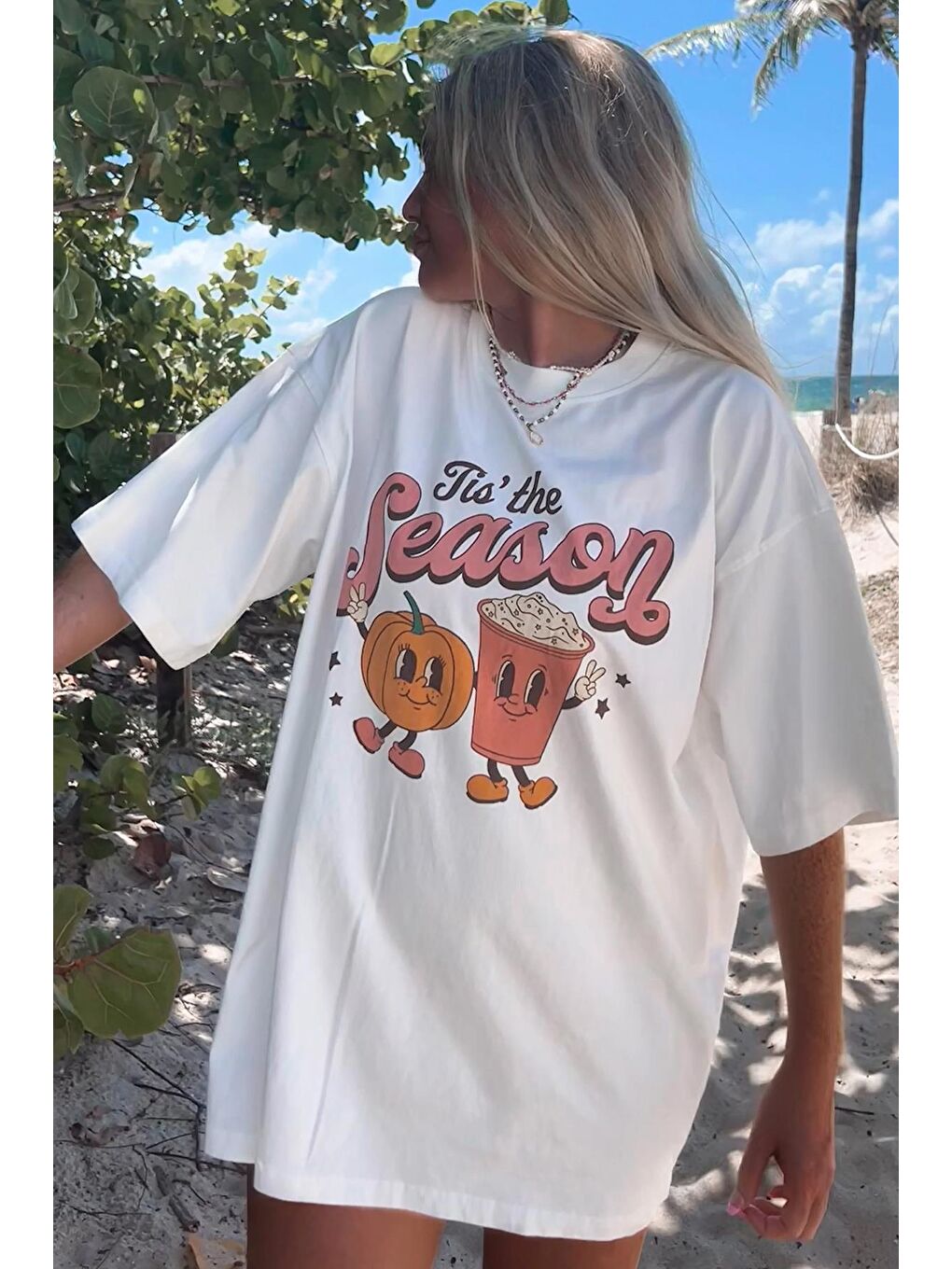 Beyaz Baskılı Bisiklet Yaka Kadın Tişört Mg1776-5