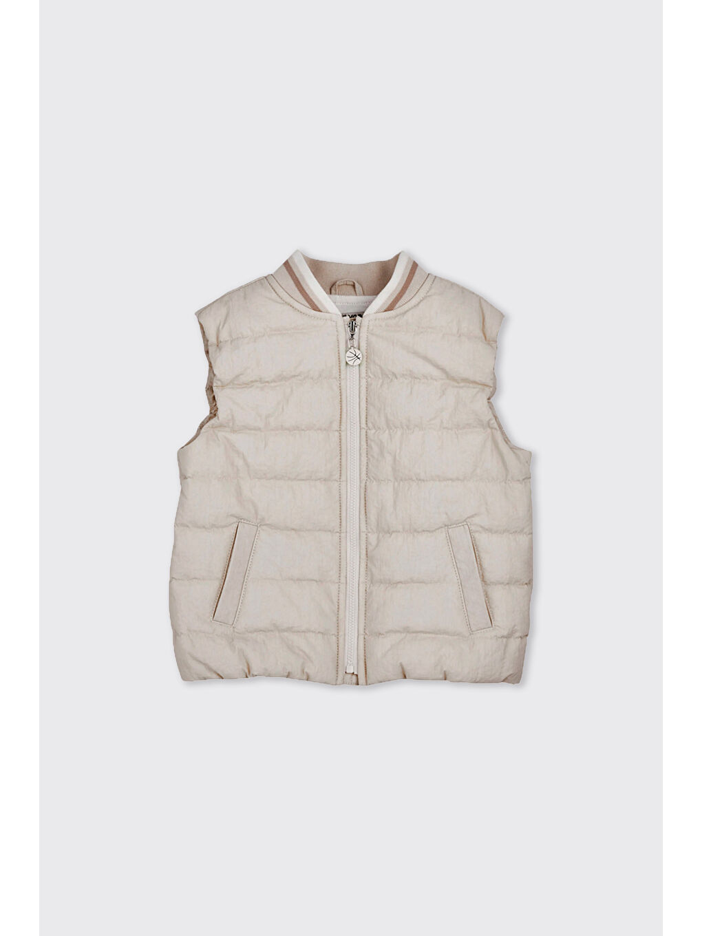 Erkek Bebek Fermuarlı Micro Bej Yelek