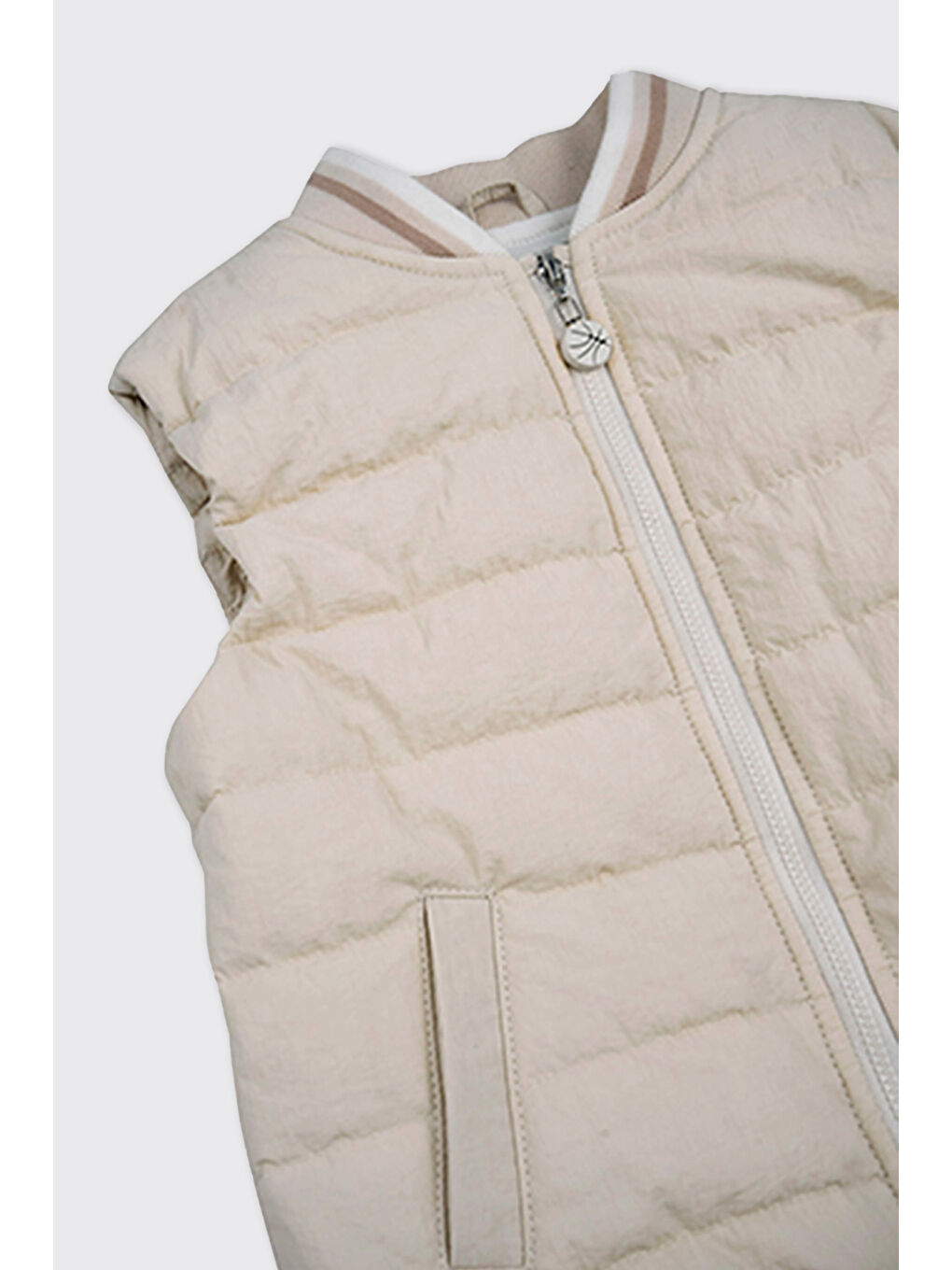 Erkek Bebek Fermuarlı Micro Bej Yelek-2