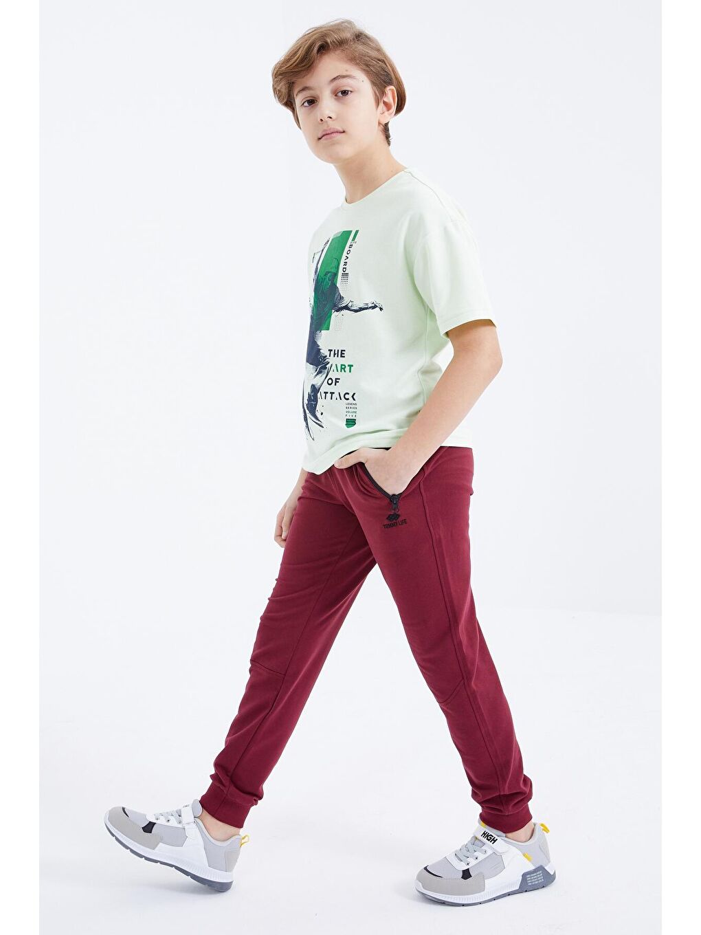 Mor Erguvan Bağcıklı Fermuar Cepli Jogger Erkek Çocuk Eşofman Alt  - 10815-2