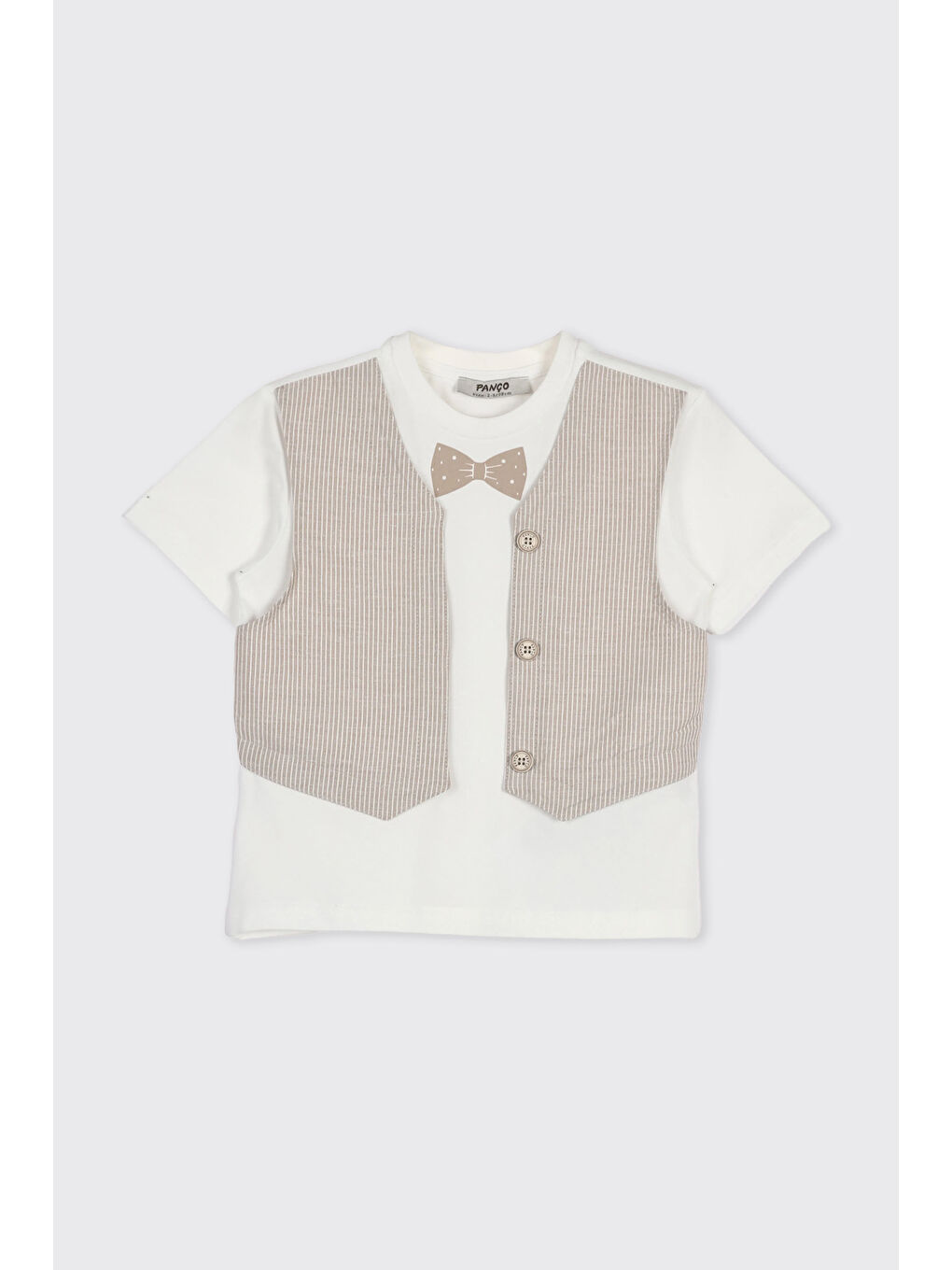 Erkek Bebek Yelek Detaylı Yumuşak Dokulu Ekru Tişört