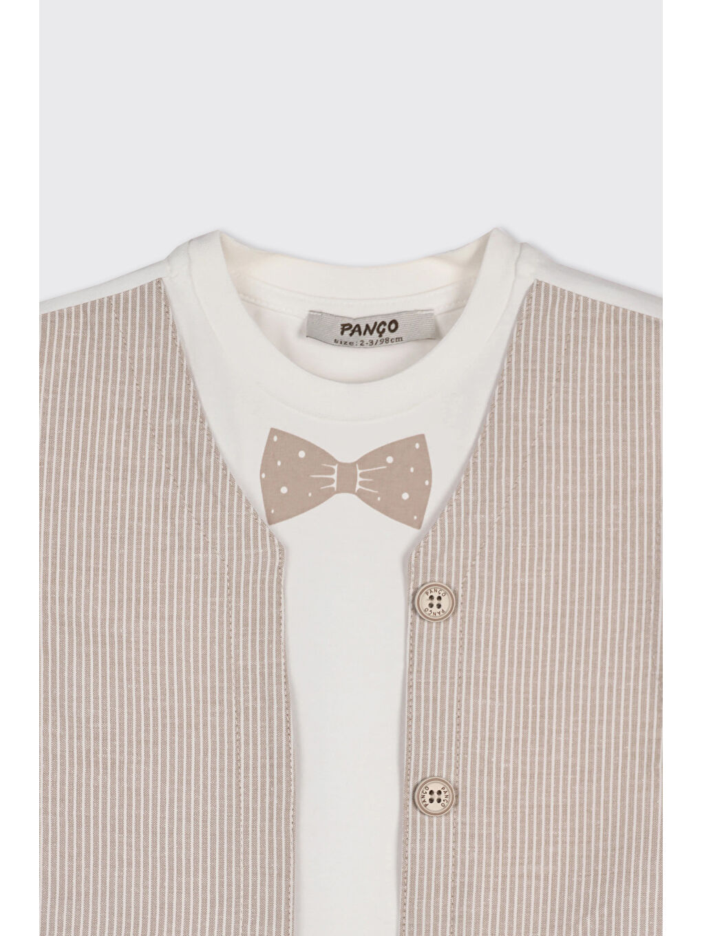 Erkek Bebek Yelek Detaylı Yumuşak Dokulu Ekru Tişört-2