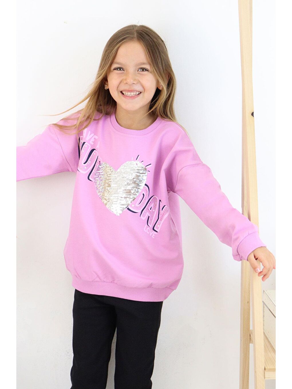 Breeze Lila Kız Çocuk Sweatshirt Pullu Yazı Baskılı Lila (4-6 Yaş) - 2