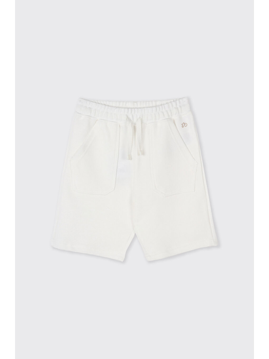 Erkek Bebek Lastikli Nakış Detaylı Ottoman Kumaş Ekru Şort