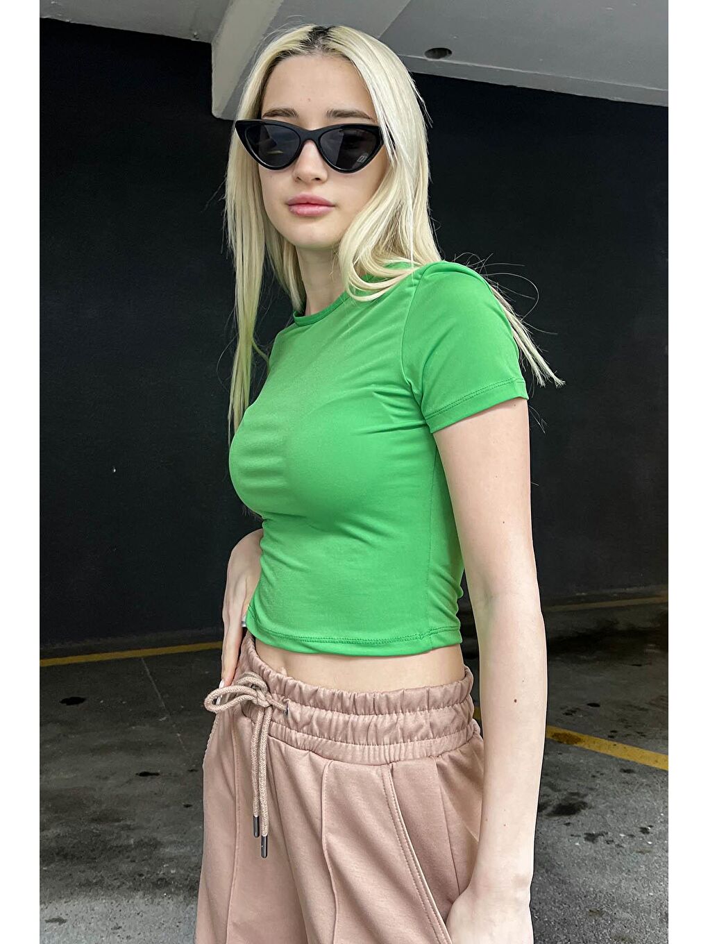 Yeşil Bisiklet Yaka Kısa Kollu Basic Tişört Mg1826-1