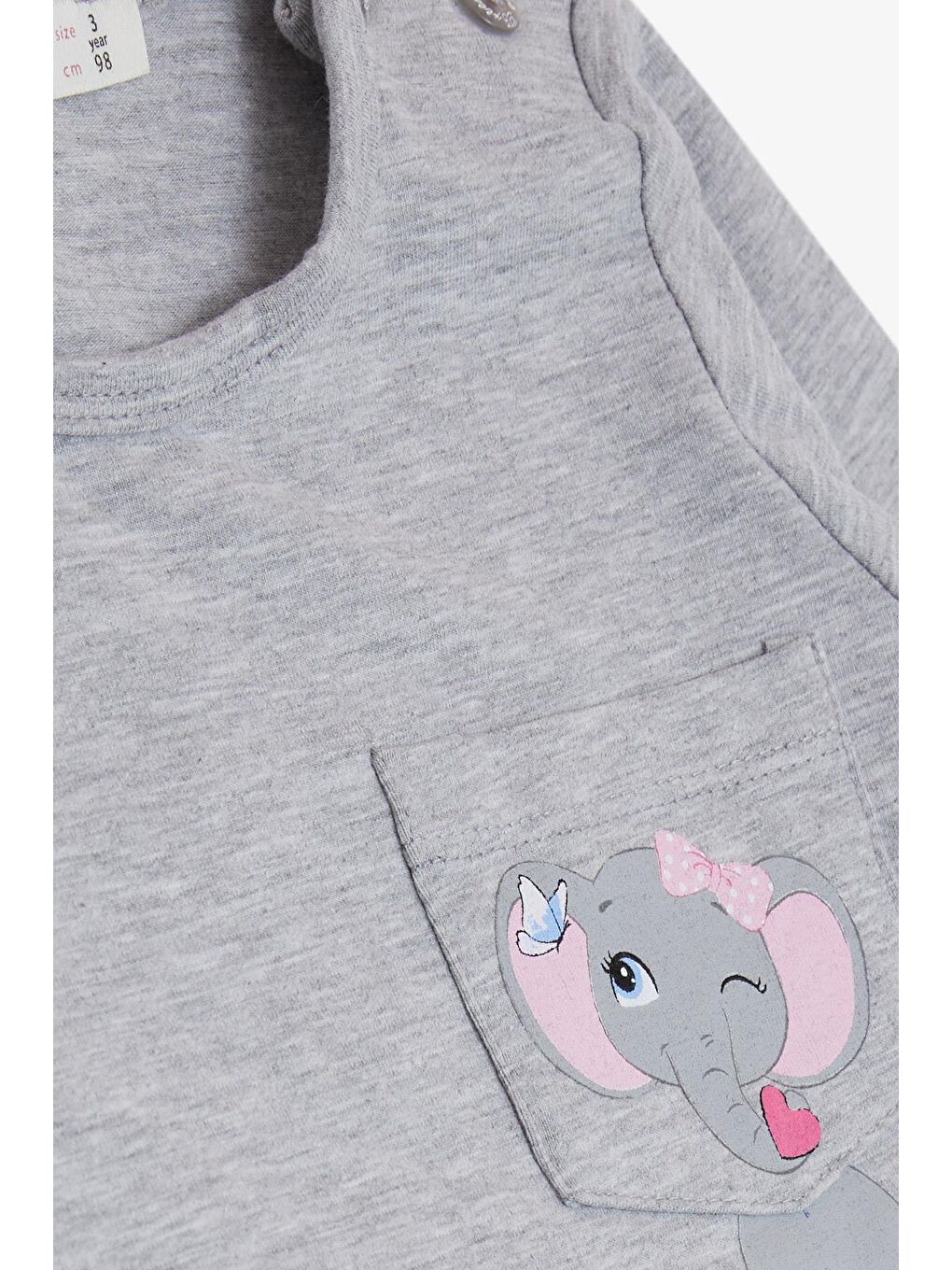 Kız Çocuk Uzun Kollu Tişört Cepli Sevimli Fil Baskılı Gri Melanj (1.5-5 Yaş)-2