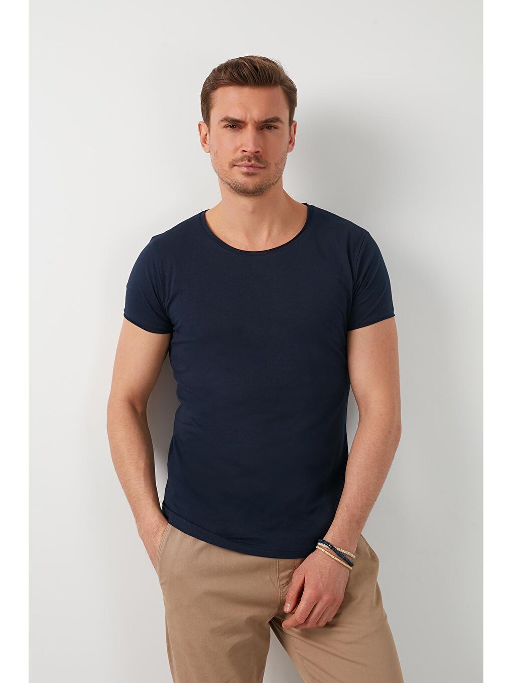 Lacivert % 100 Pamuklu Bisiklet Yaka Basic Tişört 5412056