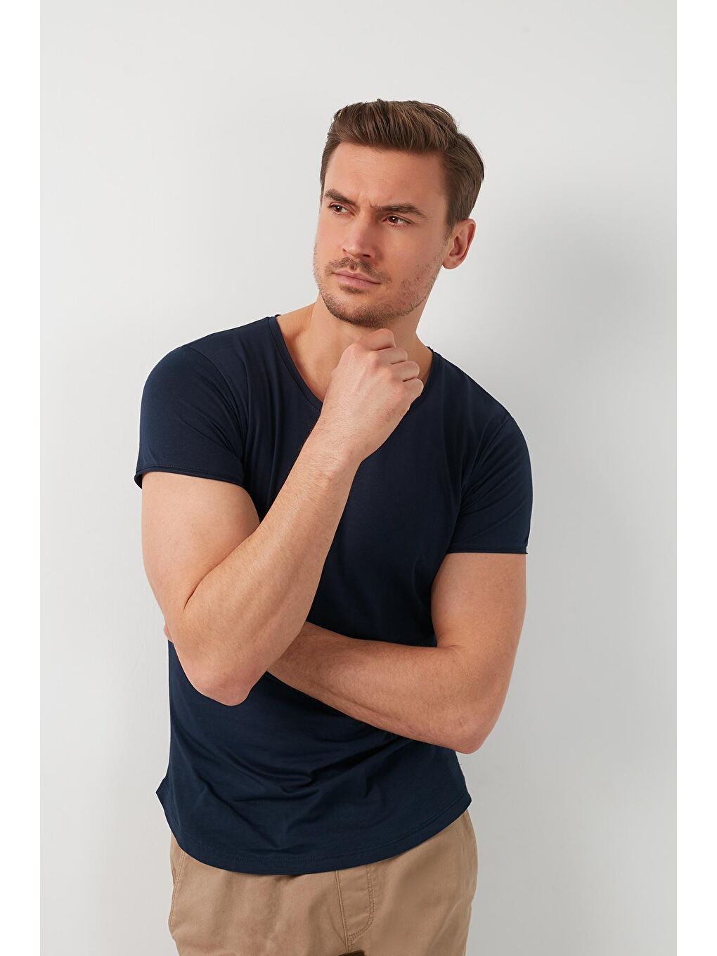 Lacivert % 100 Pamuklu Bisiklet Yaka Basic Tişört 5412056-1