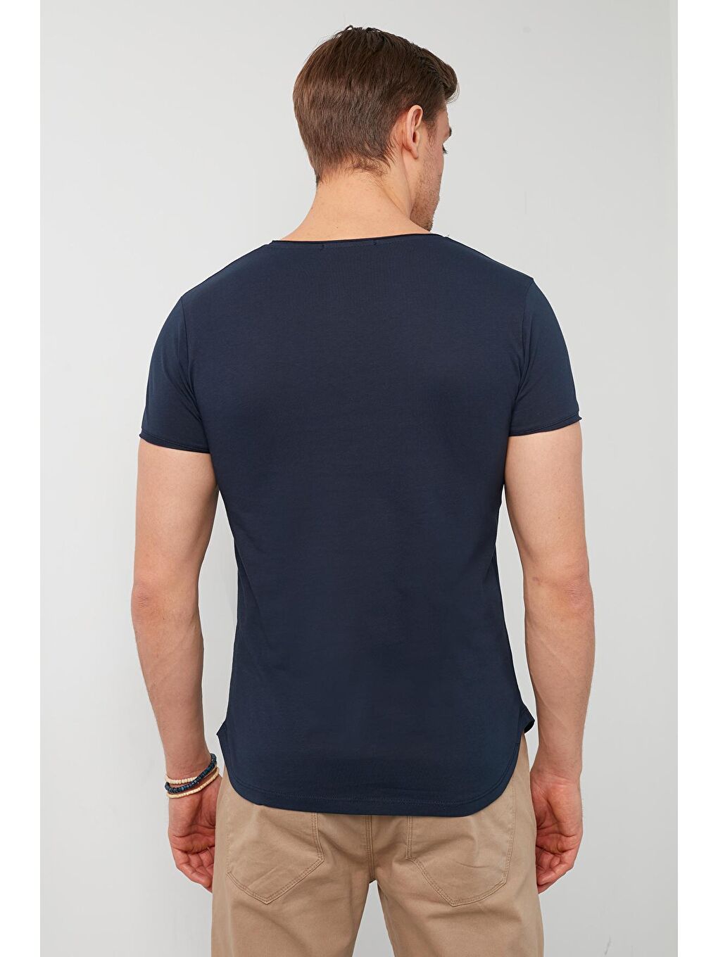 Lacivert % 100 Pamuklu Bisiklet Yaka Basic Tişört 5412056-3