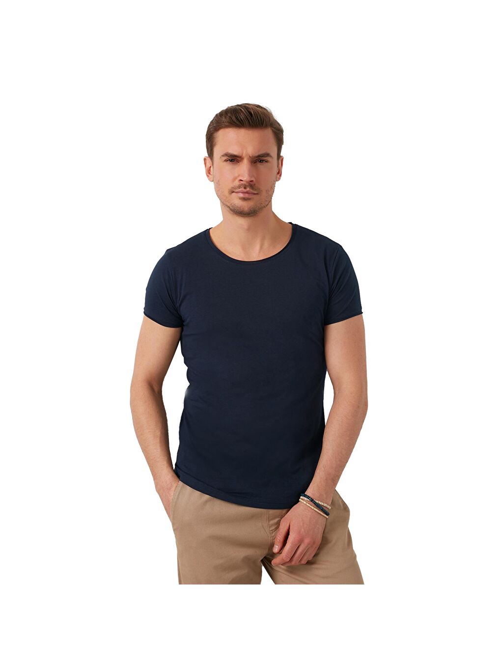 Lacivert % 100 Pamuklu Bisiklet Yaka Basic Tişört 5412056-4