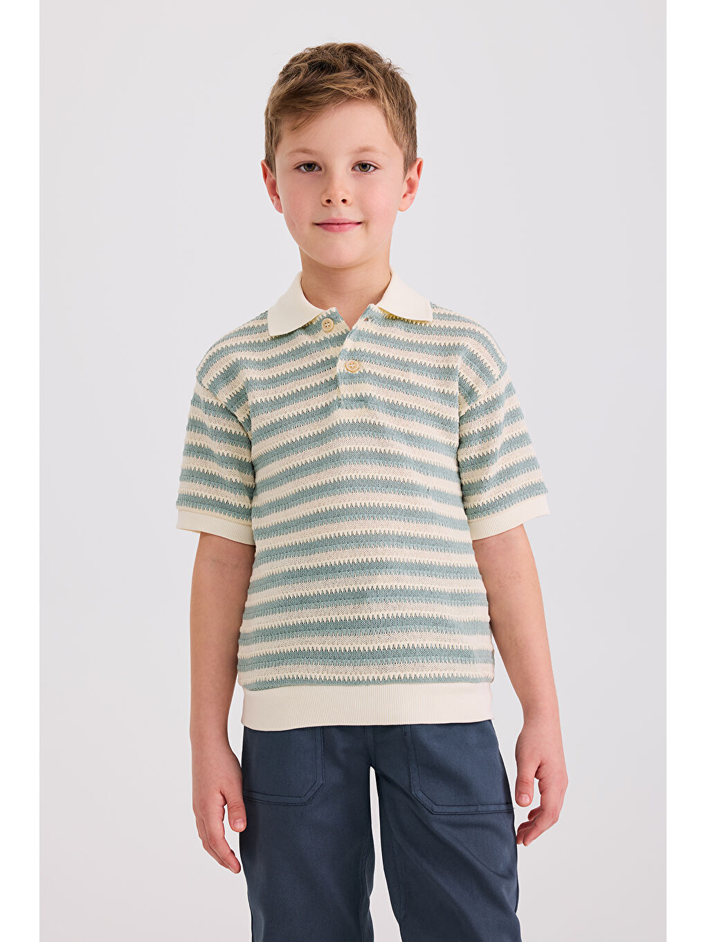 Erkek Çocuk Çizgili Yeşil Tişört-6