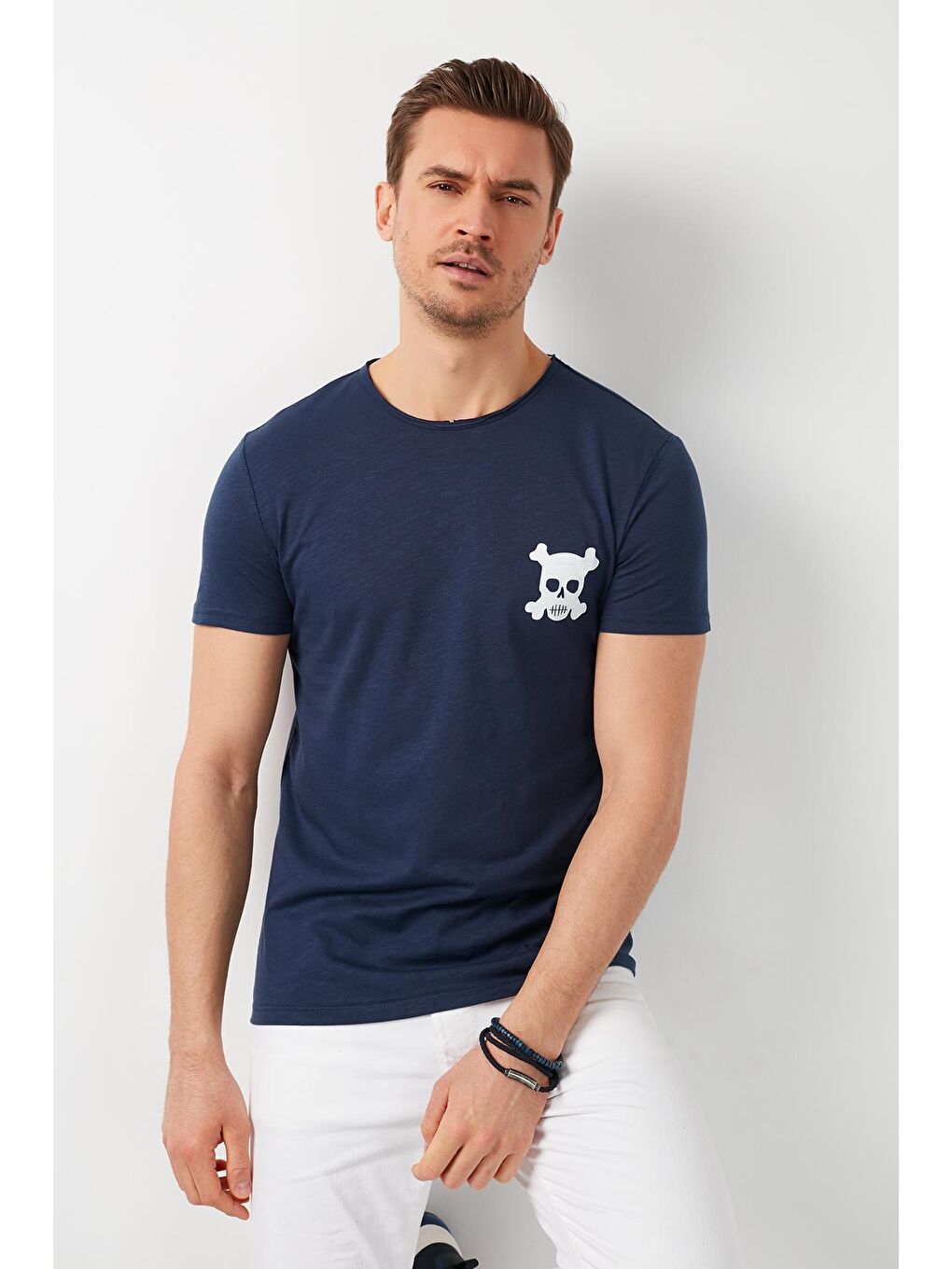 İndigo % 100 Pamuklu Baskılı Bisiklet Yaka Tişört 5902265-1