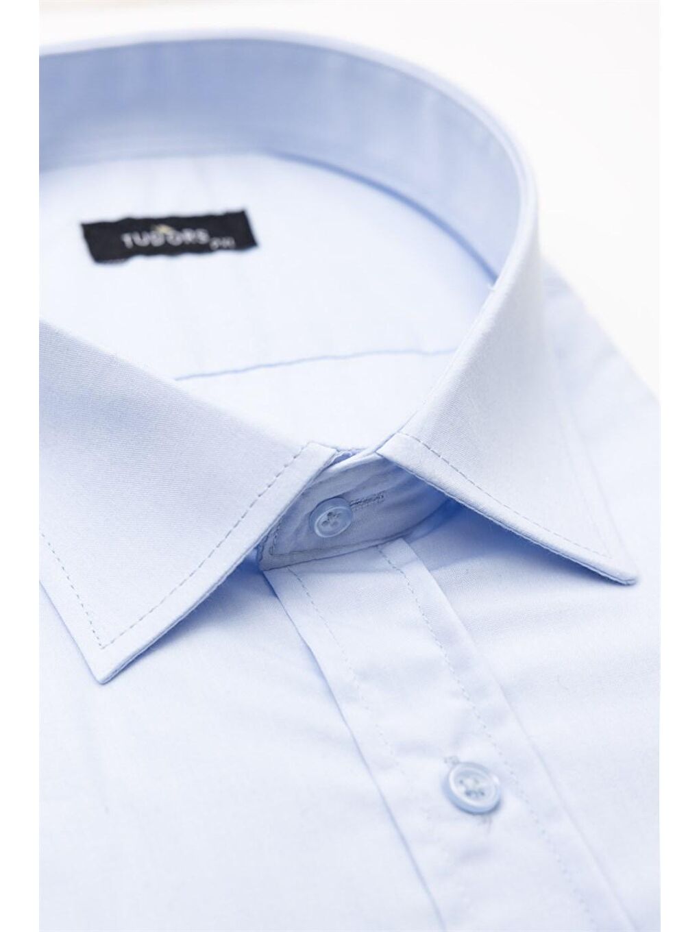 Mavi Büyük Beden Kısa Kol Düz Kravatlık Kolay Ütülenebilir Erkek Gömlek-1