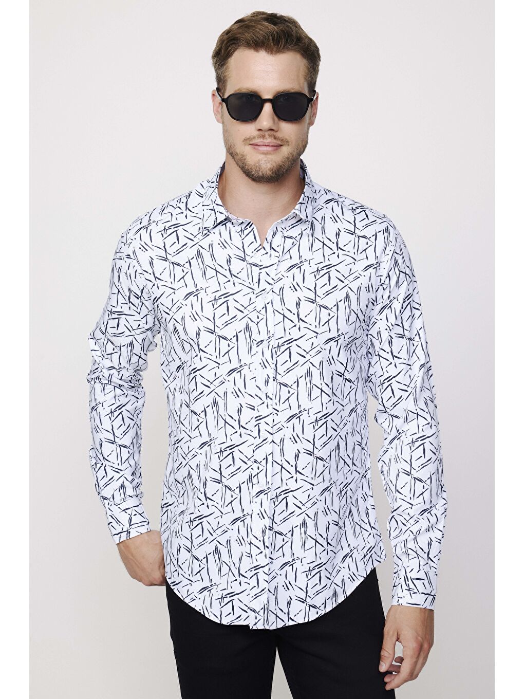 Karışık Slim Fit Elastanlı Baskılı Erkek Gömlek-3